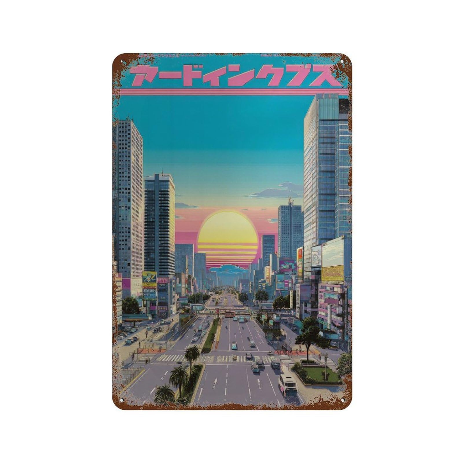 xiaoxiaoshen Cityscape. Vaporwave Retro Futuristic Wall Decor Art Metal Tin Poster Modern Home Decor Art Home Bar Shop Decorations Vintage Sign 30x20cm
