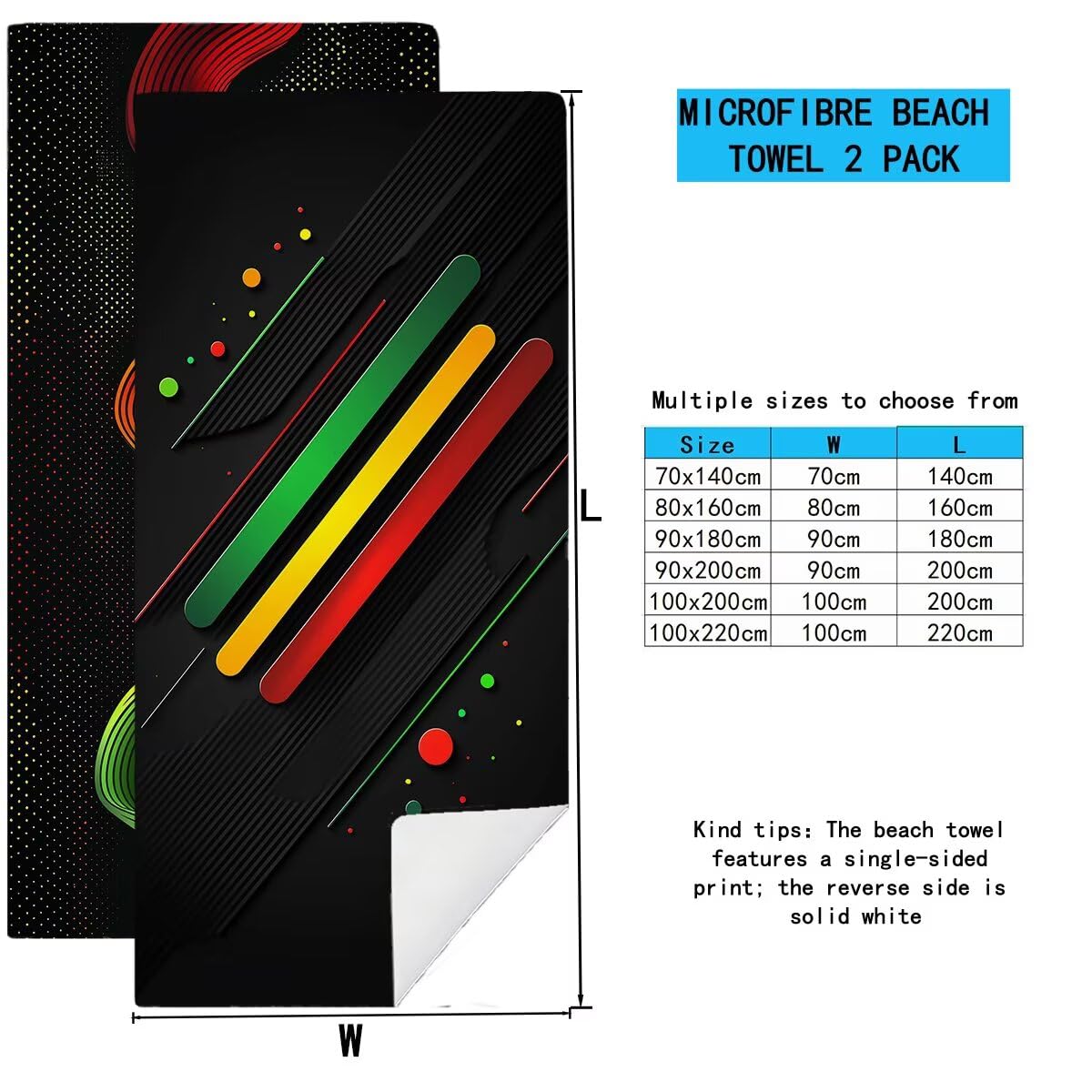 Strandtuch Mikrofaser Handtücher Groß 90x200cm 2er Set, Schnelltrocknend Saunahandtuch Fitness Handtuch Schwarz, Saugfähig Badetuch Sporthandtuch, Sandfrei Strandtuch XXL, Geschenke für Frauen -4398