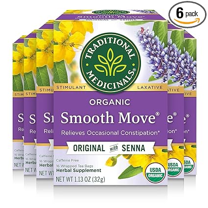 Traditional Medicinals - Organic Smooth Move Original Senna Tea (6 Pack) - Herbal Laxative - Gentle Overnight Relief of Occasional Constipation - ...