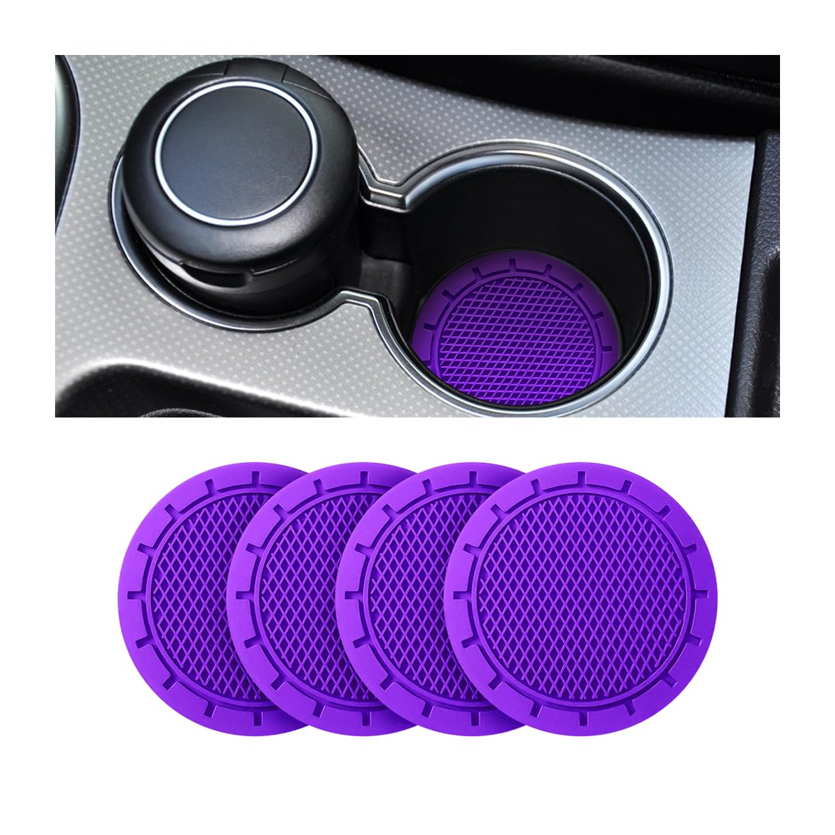 CGEAMDY 4 Pieces Car Cup Holder, 7cm Diameter Non-Slip Universal Insert Cup Holder, Durable, Suitable for Most Car Interior, Car Accessory for Women and Men (Purple)