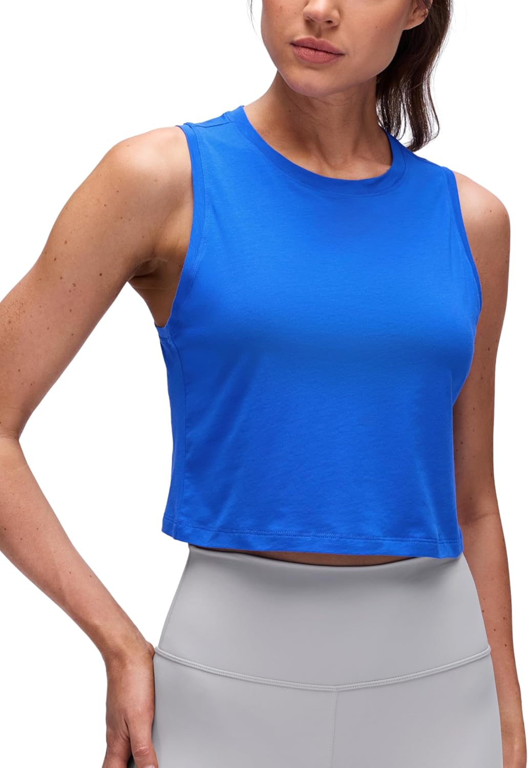 CRZ YOGA Pima Cotton Crop Crewneck Tank Tops for Women - Workout Sport Athletic Casual Yoga Soft Comfort Sleeveless Shirt
