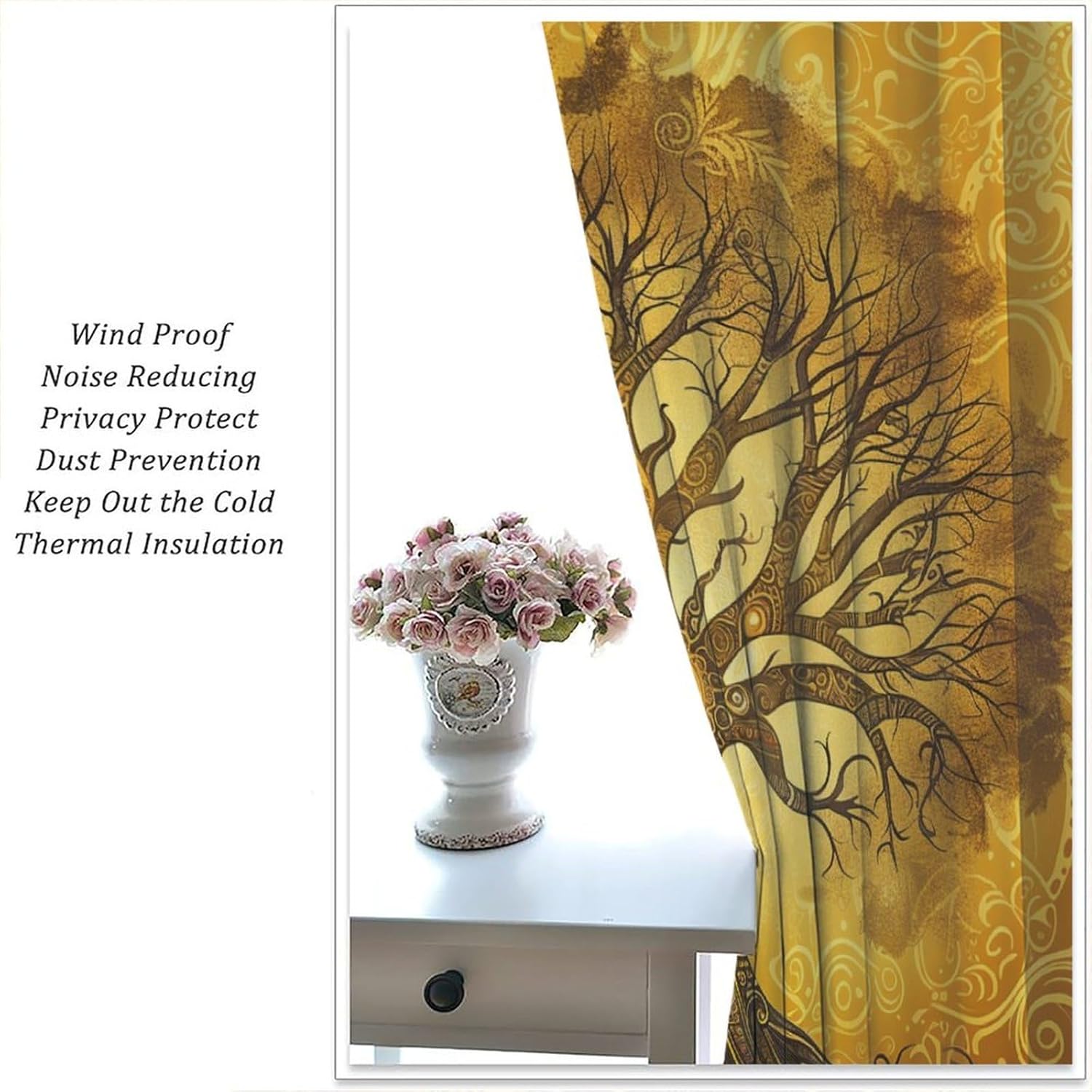 Indian Boho Mandala Blackout Curtains, Classic Life Tree Curtains Rod Pocket Thermal Insulated Window Drapes for Bedroom/Living Room, 21W x 45L, 2 Panels