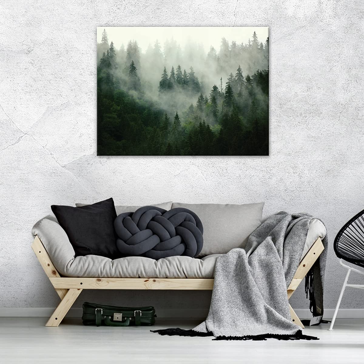 WallArena Leinwand Bilder 120x80 cm | Wald im Nebel Natur grün Landschaft, Leinwandbilder, Bild auf leinwand, Format: 120x80 cm (BxH) - einteilig auf