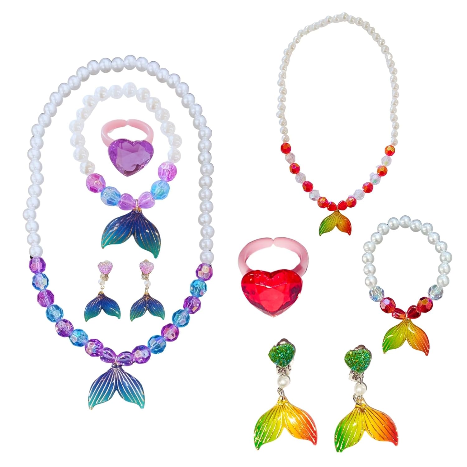 MONKEYTAIL Jewellery Kit for Kids Girls – Set of 2 – Pearl Beads Necklace/Bracelet, Earrings, Ring Combo Kit for Party Costume Jewelry Supplies Gift, Princess Fashion Costume Accessories