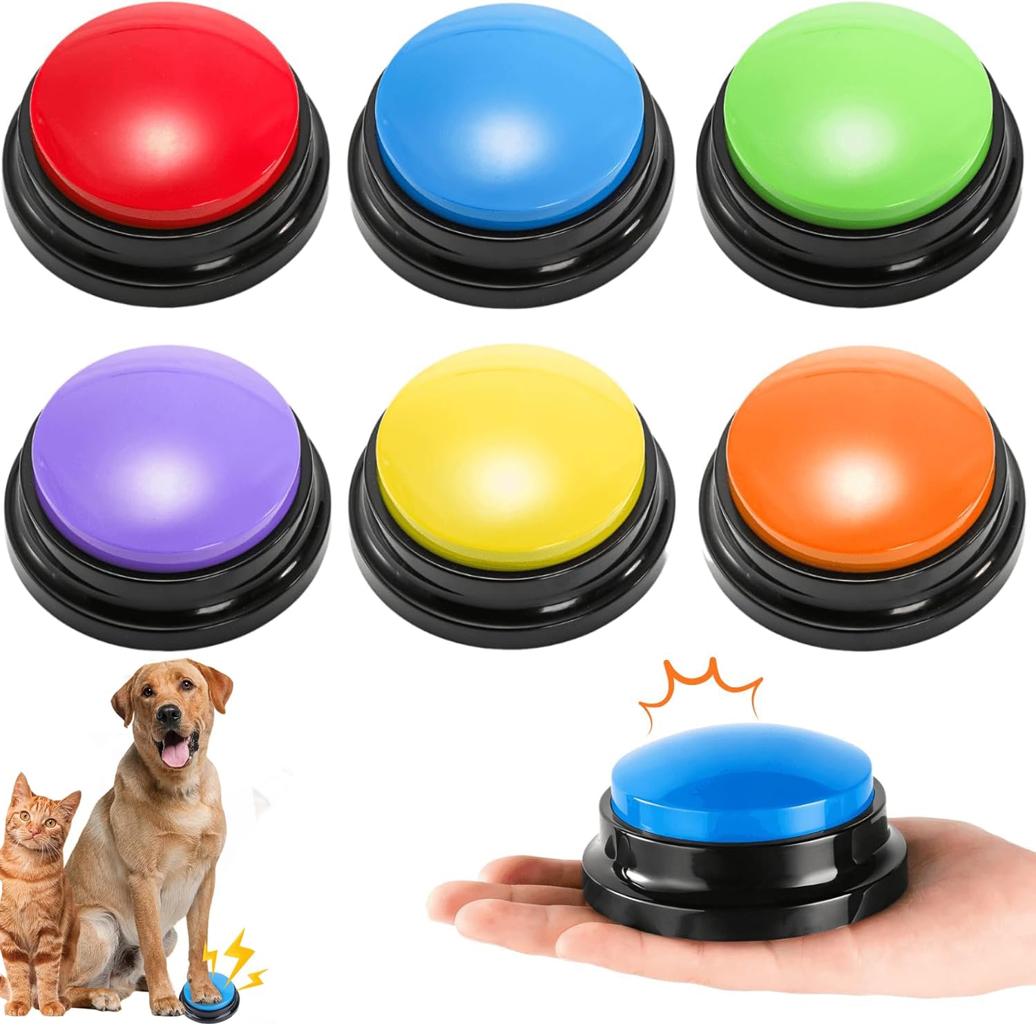 Cablelera Buzzer Enregistrable 6pièces, Bouton de Communication pour Chien avec Enregistrement de 30 Secondes Buzzer Sonore, Bouton Communication pour Animaux