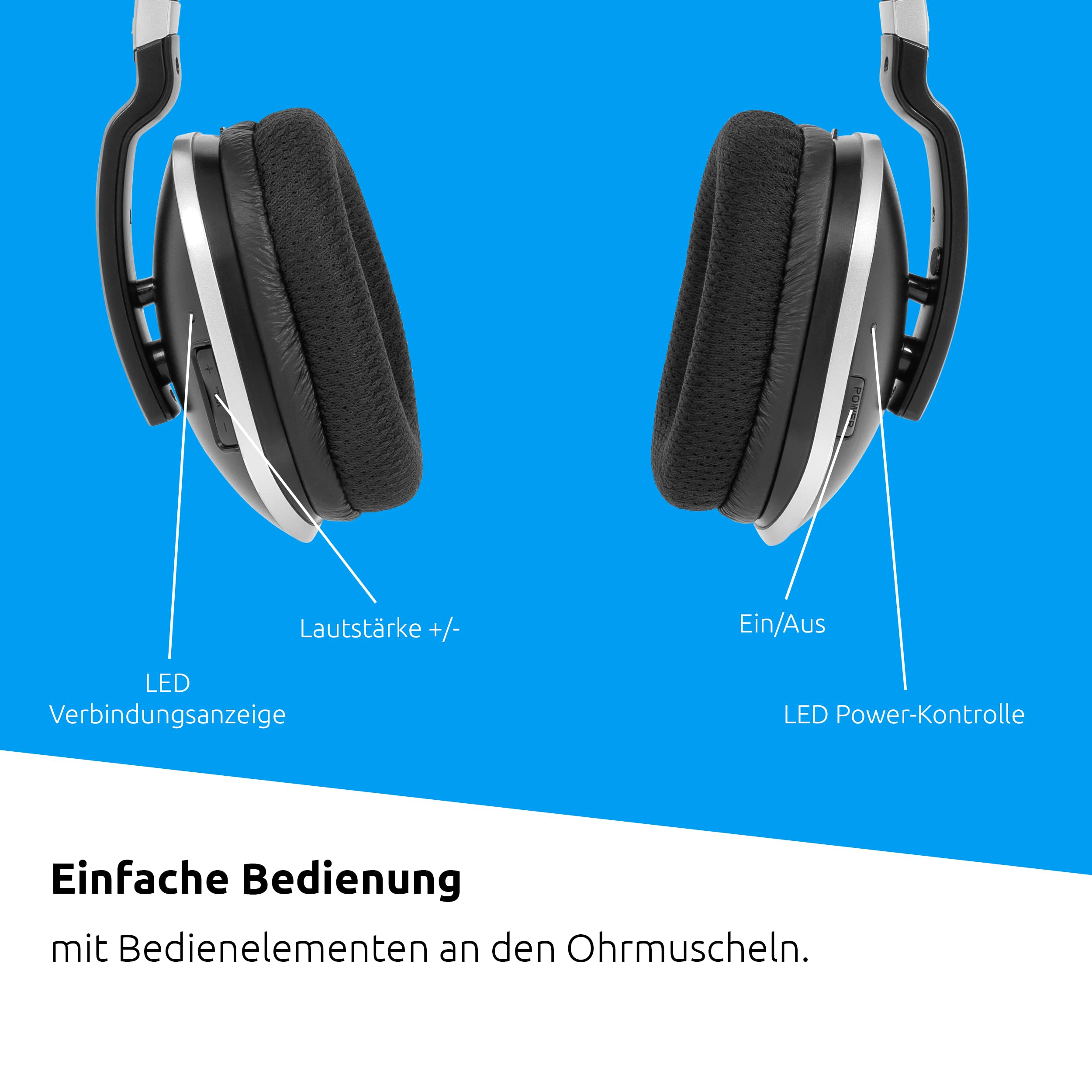 TechniSat STEREOMAN 2 V2 - kabelloser 2,4GHz Funkkopfhörer (für Fernseher und Musikanlagen, mit Dockingstation, AUX-in, Audio Eingang optisch) schwarz