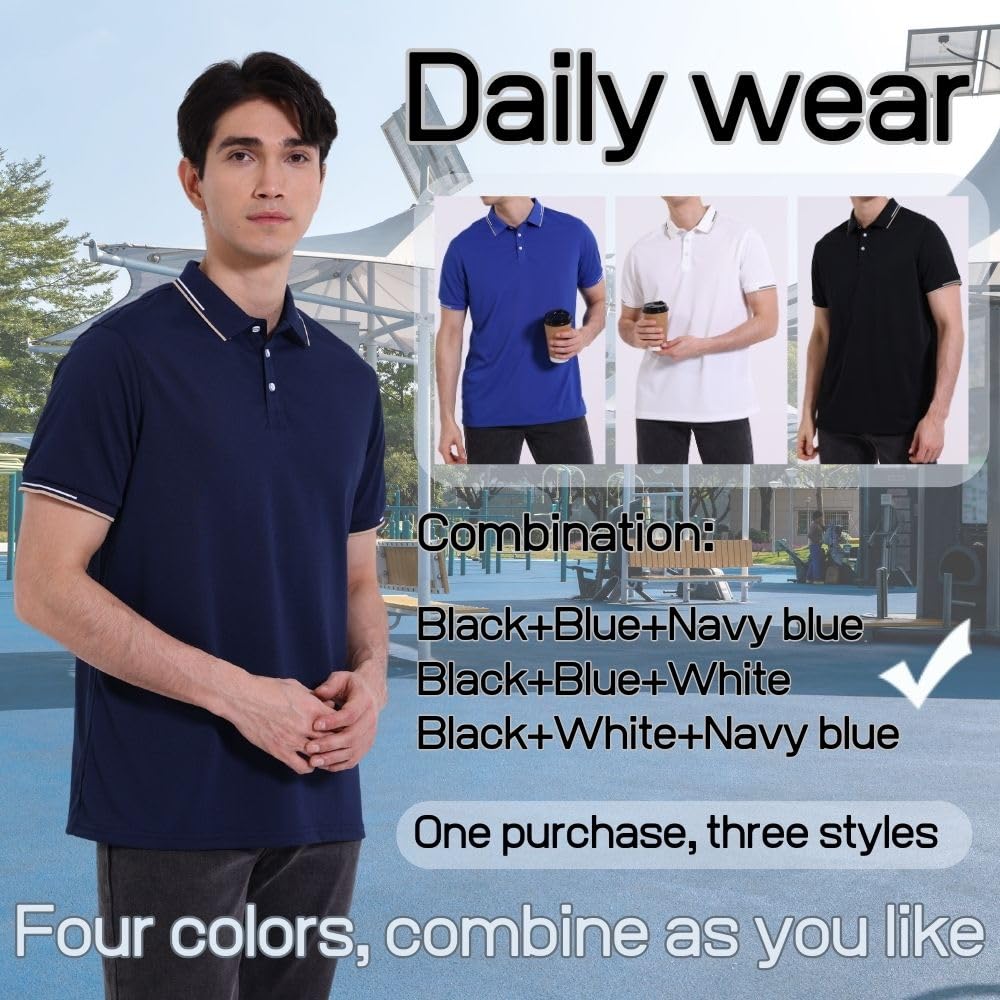 Herren-Poloshirt, kurzärmelig, 3er-Pack, Laufshirt, atmungsaktiv, feuchtigkeitsableitend, aktives Workout-Shirt