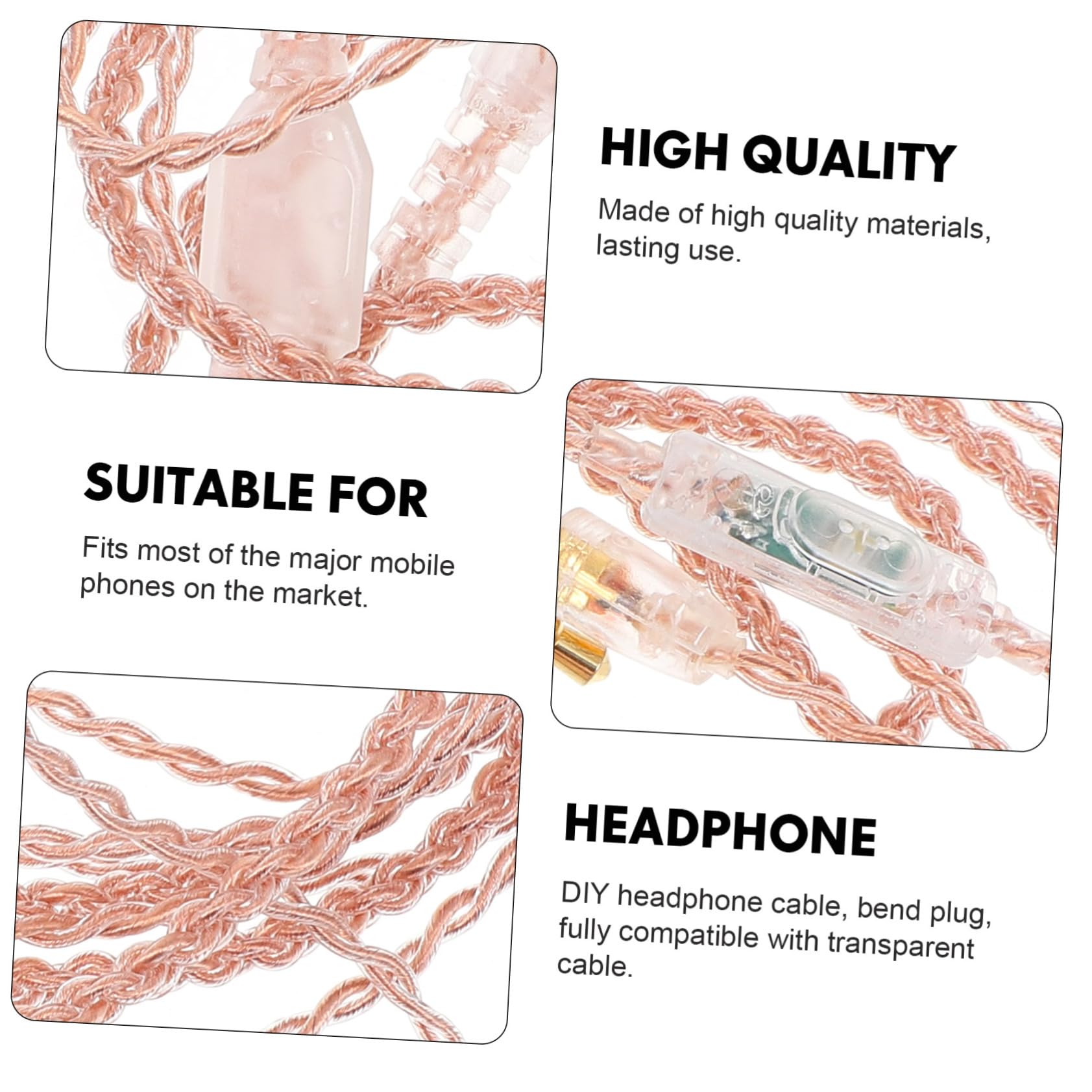 PartyKindom 5st -steckkabel Steuerkabel Für Kopfhörer Kopfhörer-zubehör Headset-kabel anschlusskabel Headset Modekabel -audiokabel Mit Weizen Metall Gebogene Einführung