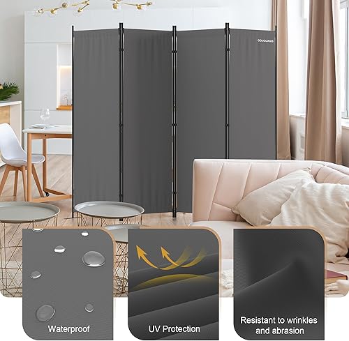 Miniatura 2 de GOJOOASIS Divisor de habitación de 4 paneles plegable pantalla de privacidad para oficina en casa decoración de dormitorio (gris)