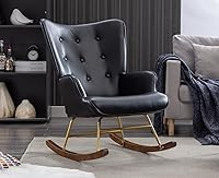 Vista 1 de EALSON Mecedora tapizada de cuero para guardería, silla mecedora con respaldo copetudo con base de madera, sillón moderno y cómodo para dormitorio
