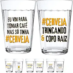Jogo 2 Copos Americanos Vidro Personalizado Cerveja Frases Divertidas Engraçadas Arte Fixa 190ml Presente Criativo Logo Resistente (Cerveja trincando e copo raiz)