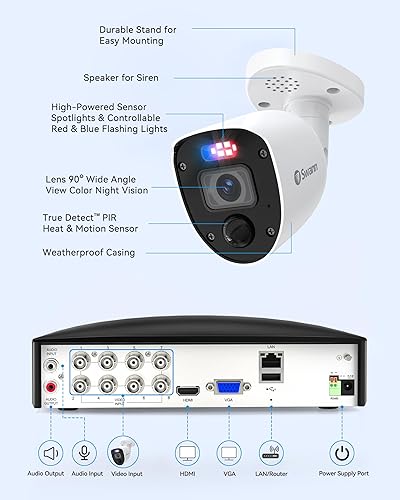 Miniatura 5 de Swann Sistema de cámara de seguridad 4K HD, DVR de 8 canales con 2 TB, 4 cámaras bala de 8 MP con cable para interiores y exteriores, vigilancia