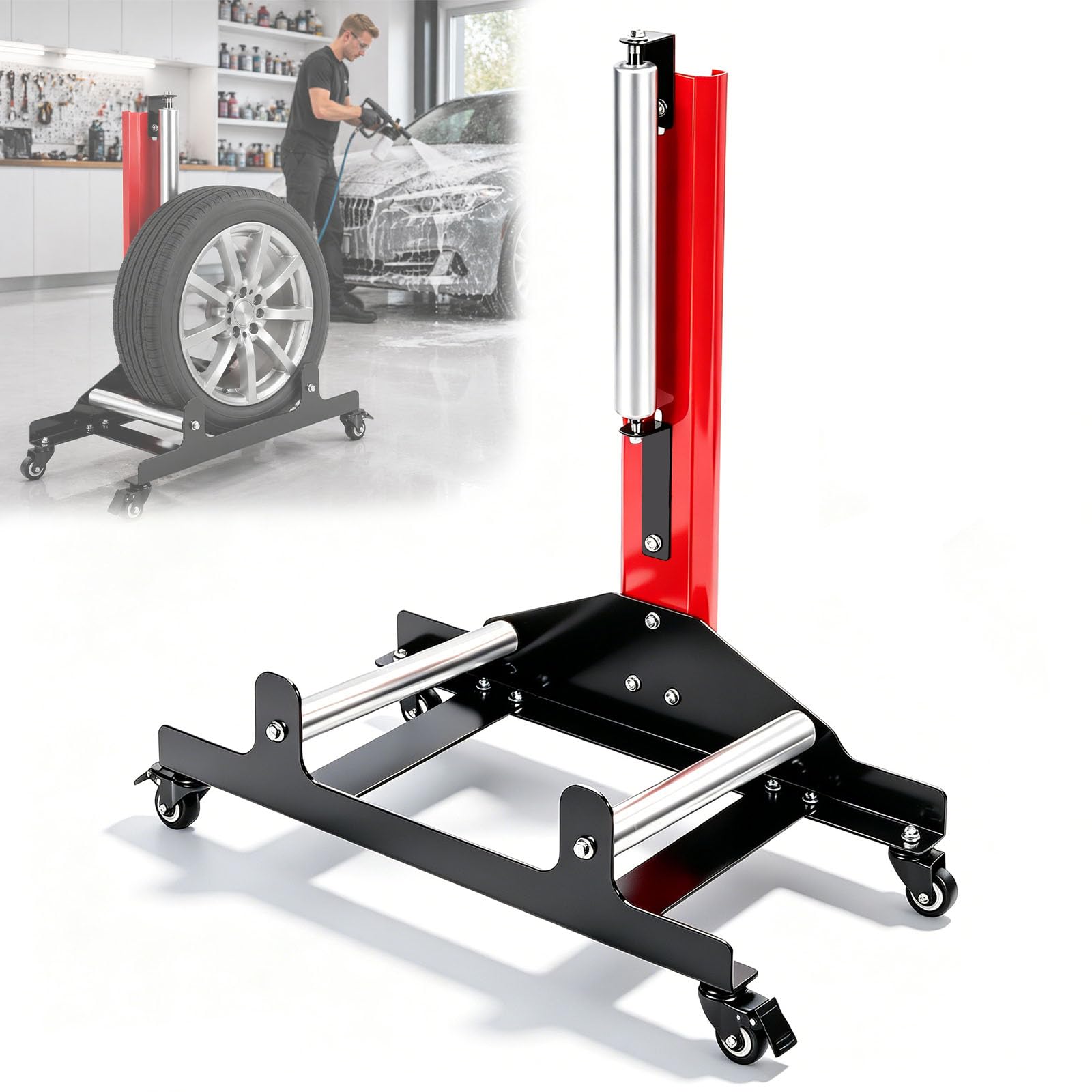 Support de Nettoyage de Pneus, Support pour Pneus de Voiture Réglable en Hauteur pour Nettoyage, Polissage et Soin des Jantes, Capacité de Charge 50 kg