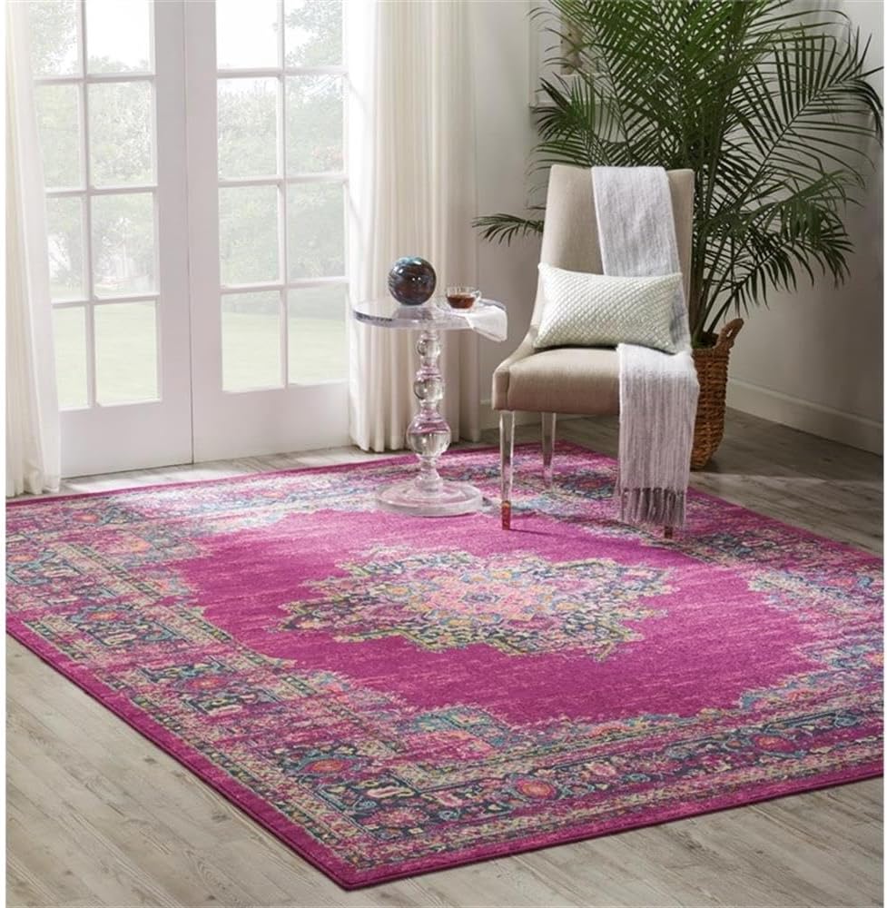 Traditional Floral Medallion 8' x 10' Blue and Purple Area Rug
