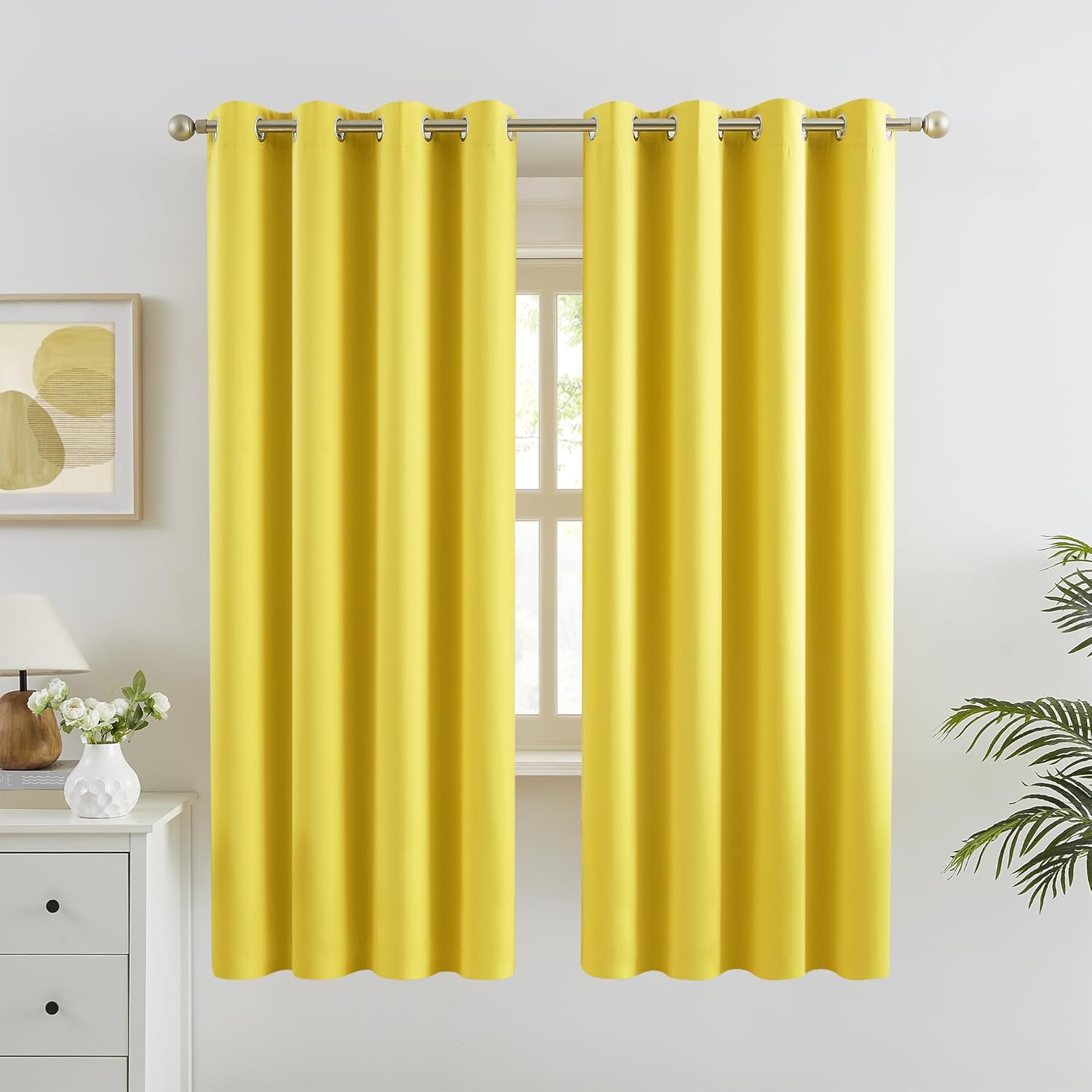 Amazon.com: DUALIFE Bright Yellow Blackout Curtains - Room Darkening ...