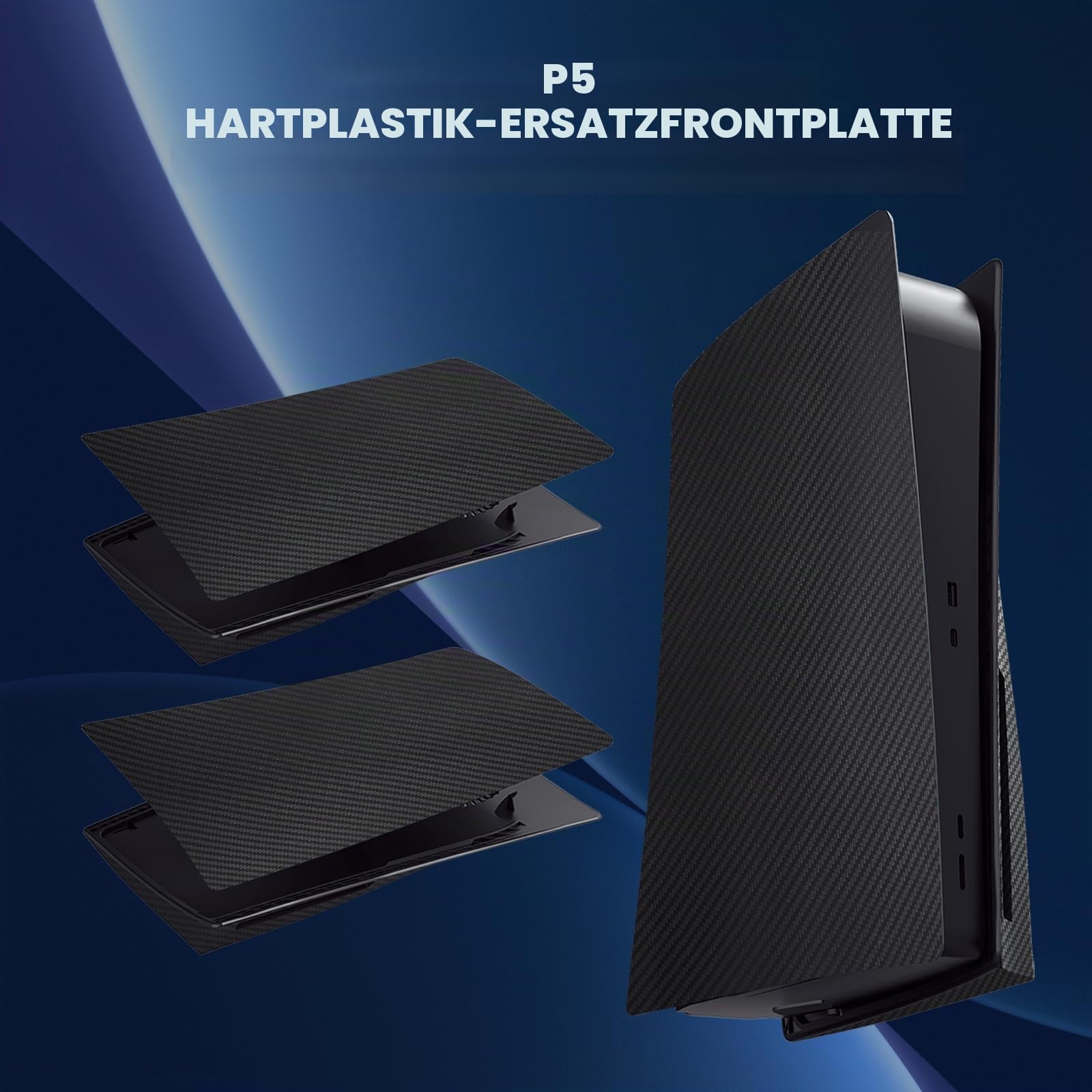 Frontplatten Abdeckung Skins Shell Panels für PS5 Disc Edition Konsole, Zubehör für PlayStation 5 Schutzblenden (Carbonfaser-Schwarz)
