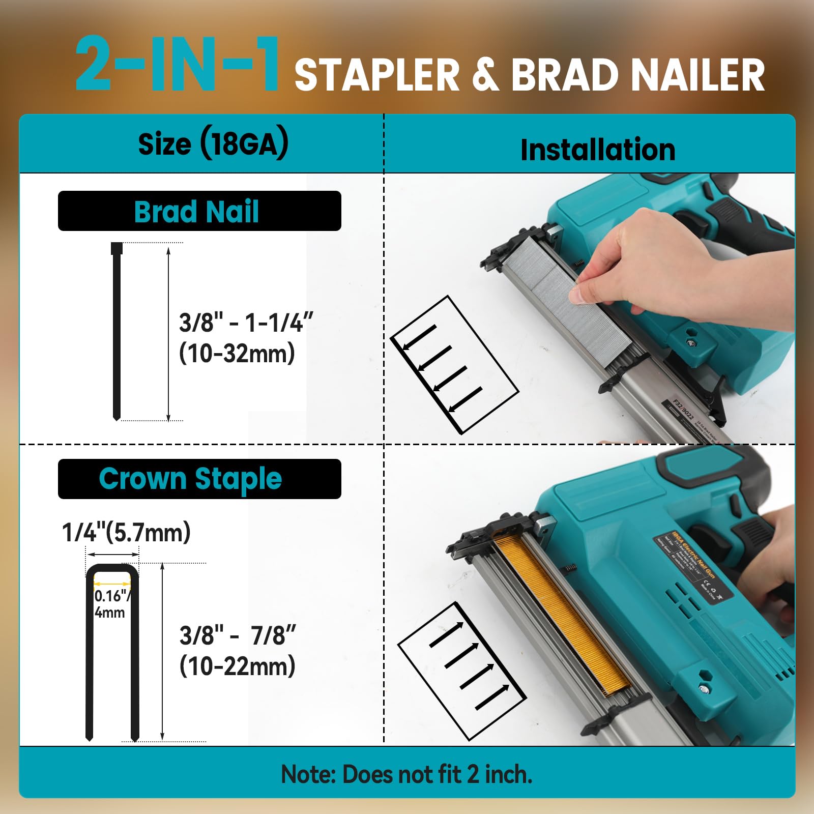 Akumulatorowa gwoździarka Brad do Dewalt 18 V 20 V, 2 w 1, pistolet do gwoździarek 18 GA, ze 1000 gwoździami, 1000 szt. zszywek do stolarki, tapicerki, projektów DIY (niebieska, do Makita)