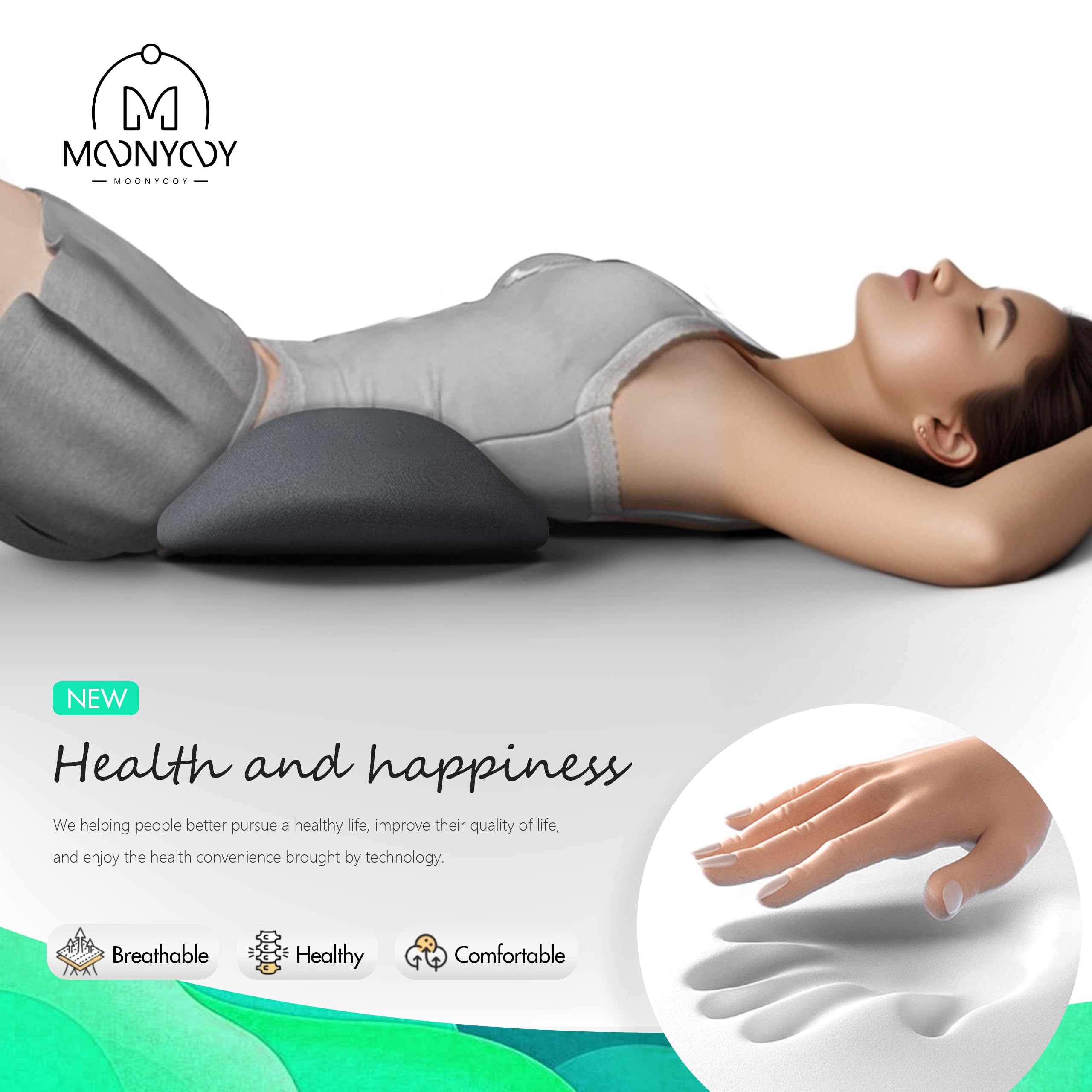 MOONYOOY Lumbar Support Pillow Ergonomic Memory Foam, Relieve Back Pain, CMFY Breathable & Detachable & Washable, Perfect for Office Chairs, Car Seats, Beds