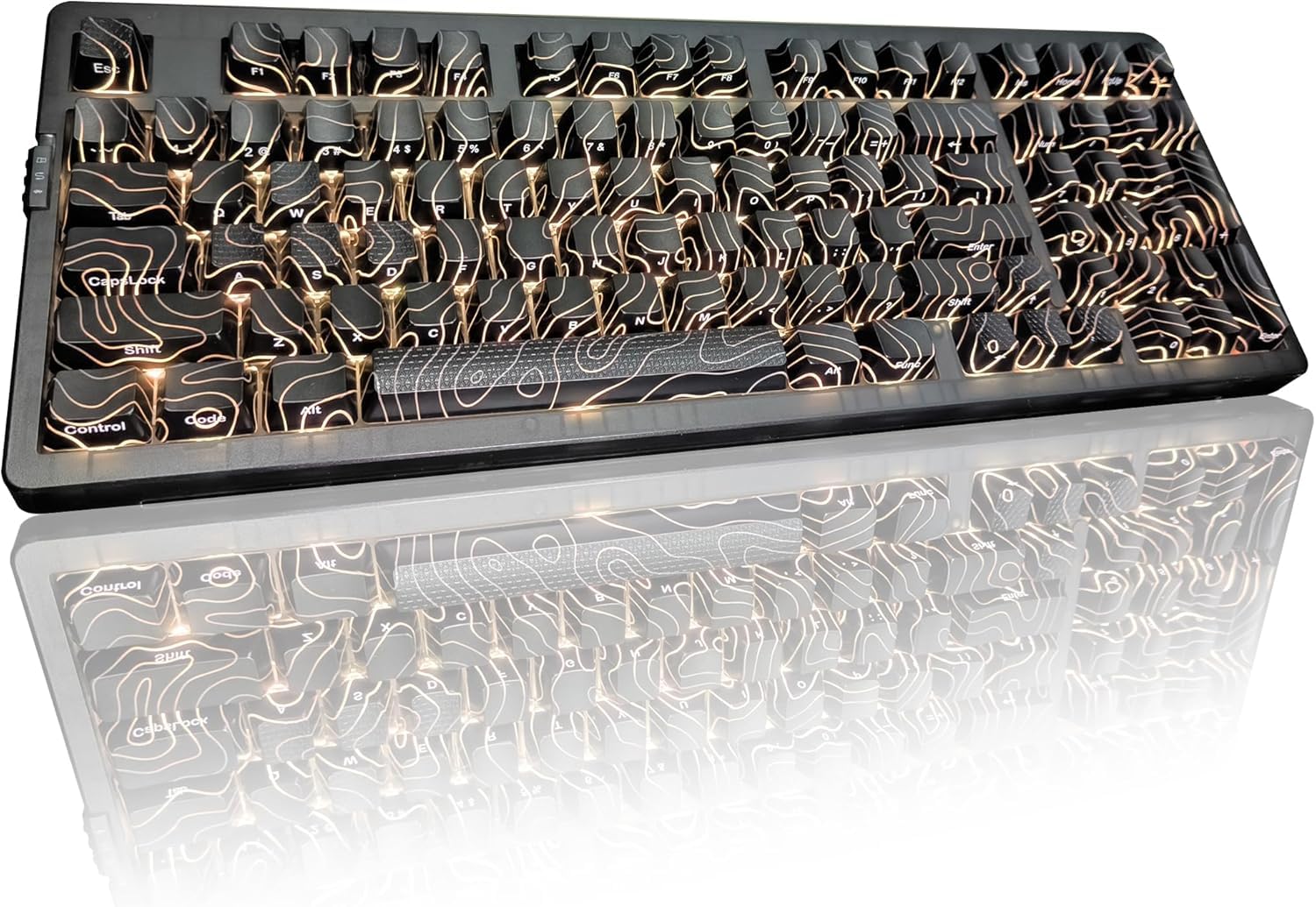 ZH980 95% Custom Mechanical Gaming Keyboard, RGB Backlit with 22 Lighting Modes, Triple Connection Support, Hot-Swappable Switches, 6000mAh Battery, Black ABS with Aluminum Plate Black Topographic