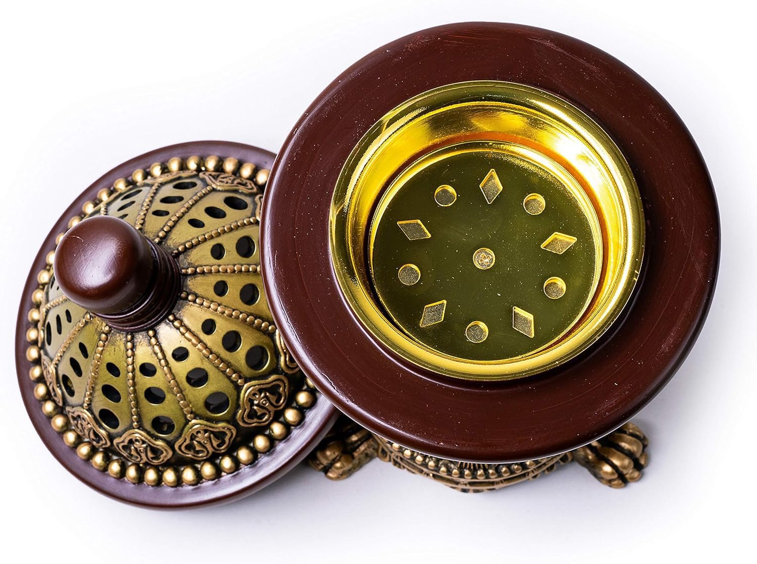 AM Charcoal Incense Cone Burner – Resin & Charcoal Holder | Decorative Mabkhara Style Aroma Diffuser for Home, Office, and Relaxation Spaces (Bronze)