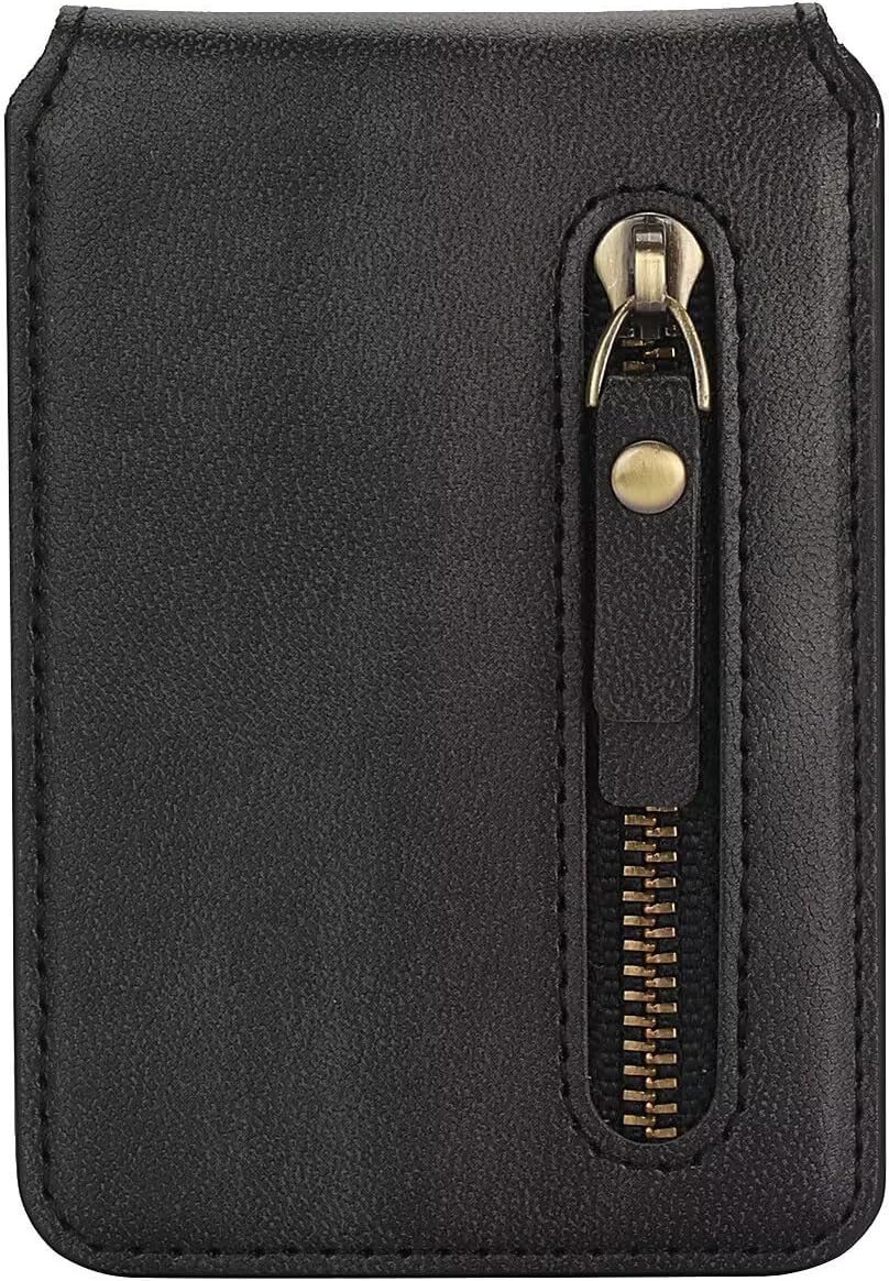 Genuine Zipper Leather Magnetic Card Wallet - RFID Blocking, Card Slots, ID Window, Slim Front Pocket Wallet for Men/Women Compatible, Black, Wallet Case