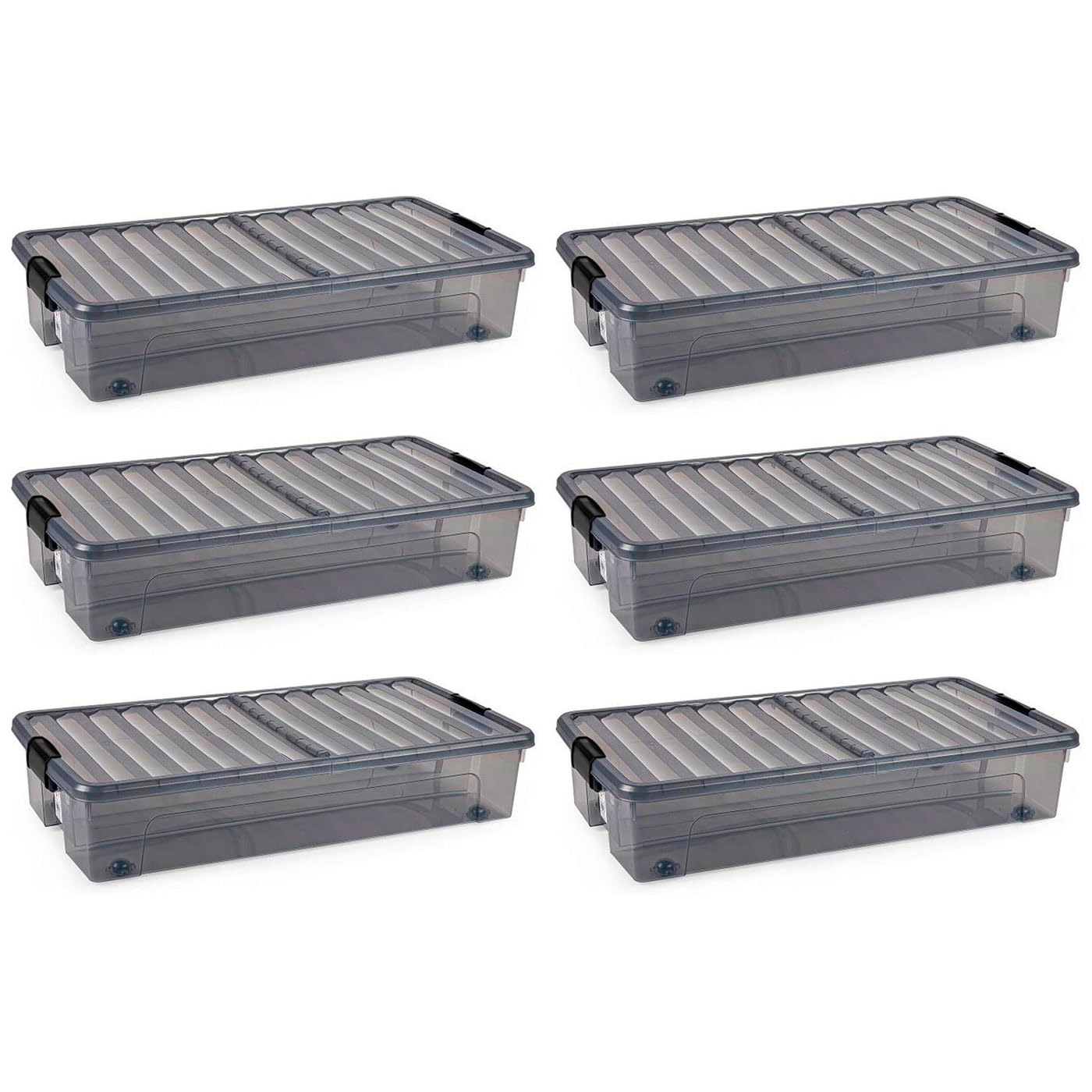 Acan Tradineur - Confezione da 6 scatole portaoggetti modello KLIP Bassocama in plastica, capacità 35 litri, chiusura ermetica e coperchio apribile, 16 x 39,5 x 78 cm, colore: antracite