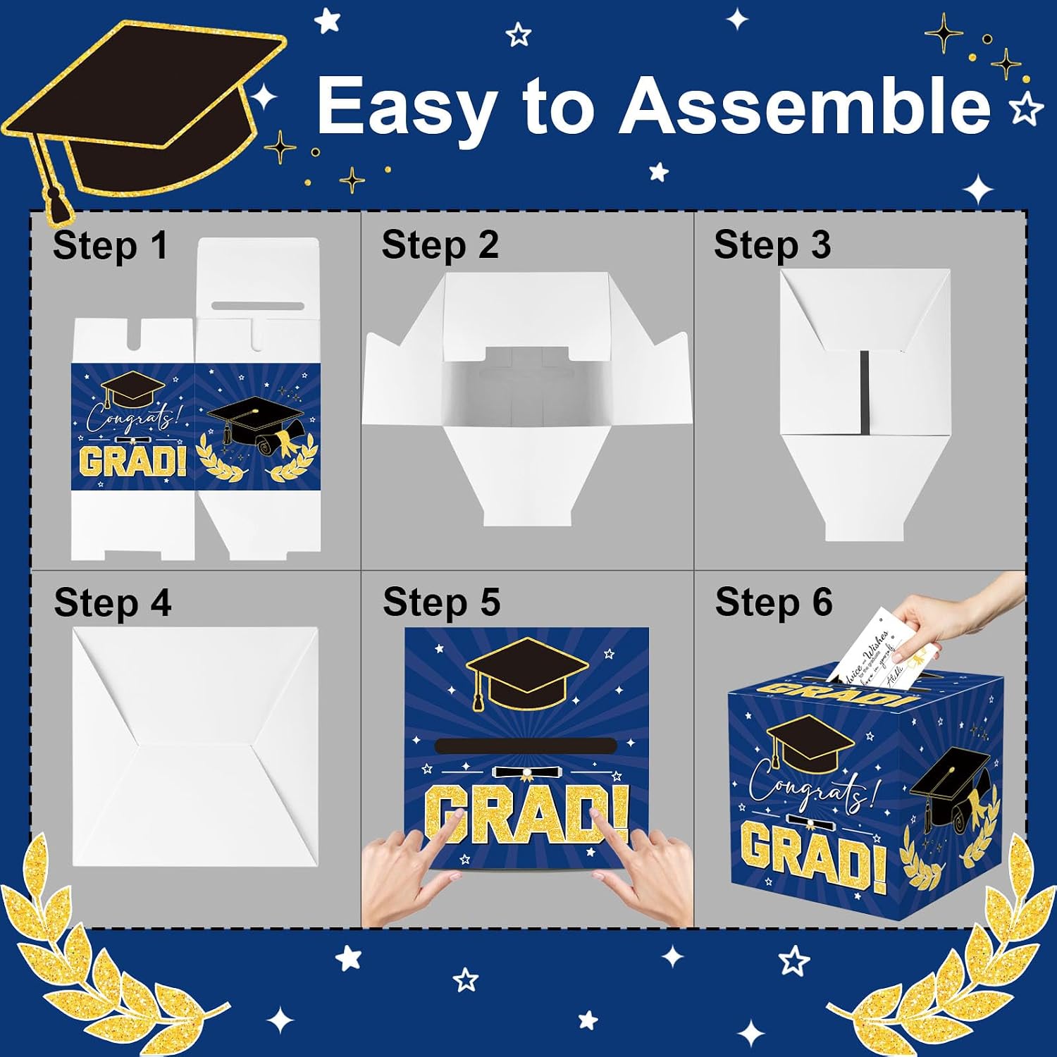 Graduation Card Box Graduation Decorations 2026 Grad Card Box for Gift Graduation Party Favors Decor Party Supplies (Dark Blue, 50 Cards) image 5