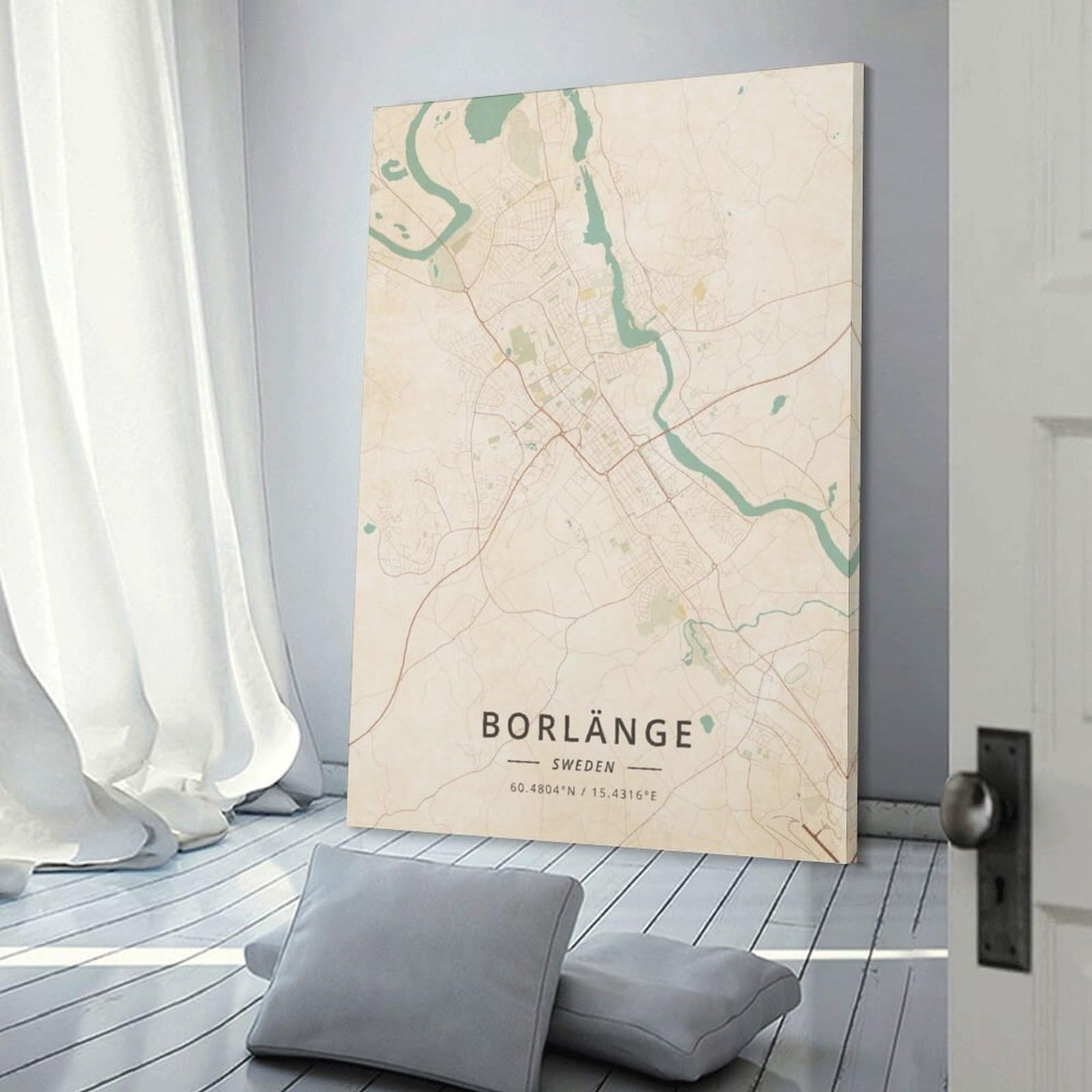 LZTEN Borlange - Poster con mappa della Svezia, stampa vintage per camera di ragazzi e adolescenti, stampa artistica da parete su tela, 50 x 75 cm