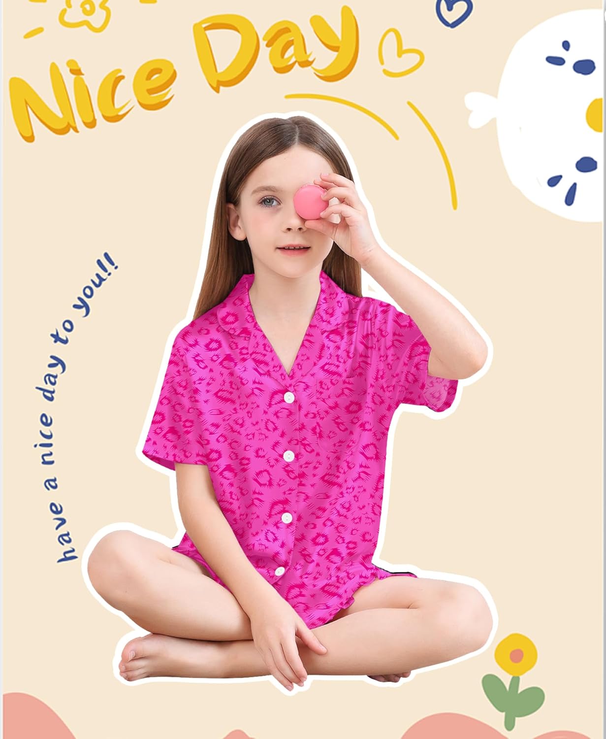 SWOMOG Girls Pajamas Silk Satin Pajama Set Short Sleeve Button Down Sleepwear Soft Cute PJs with Ruffle Shorts Loungewear - Image 5