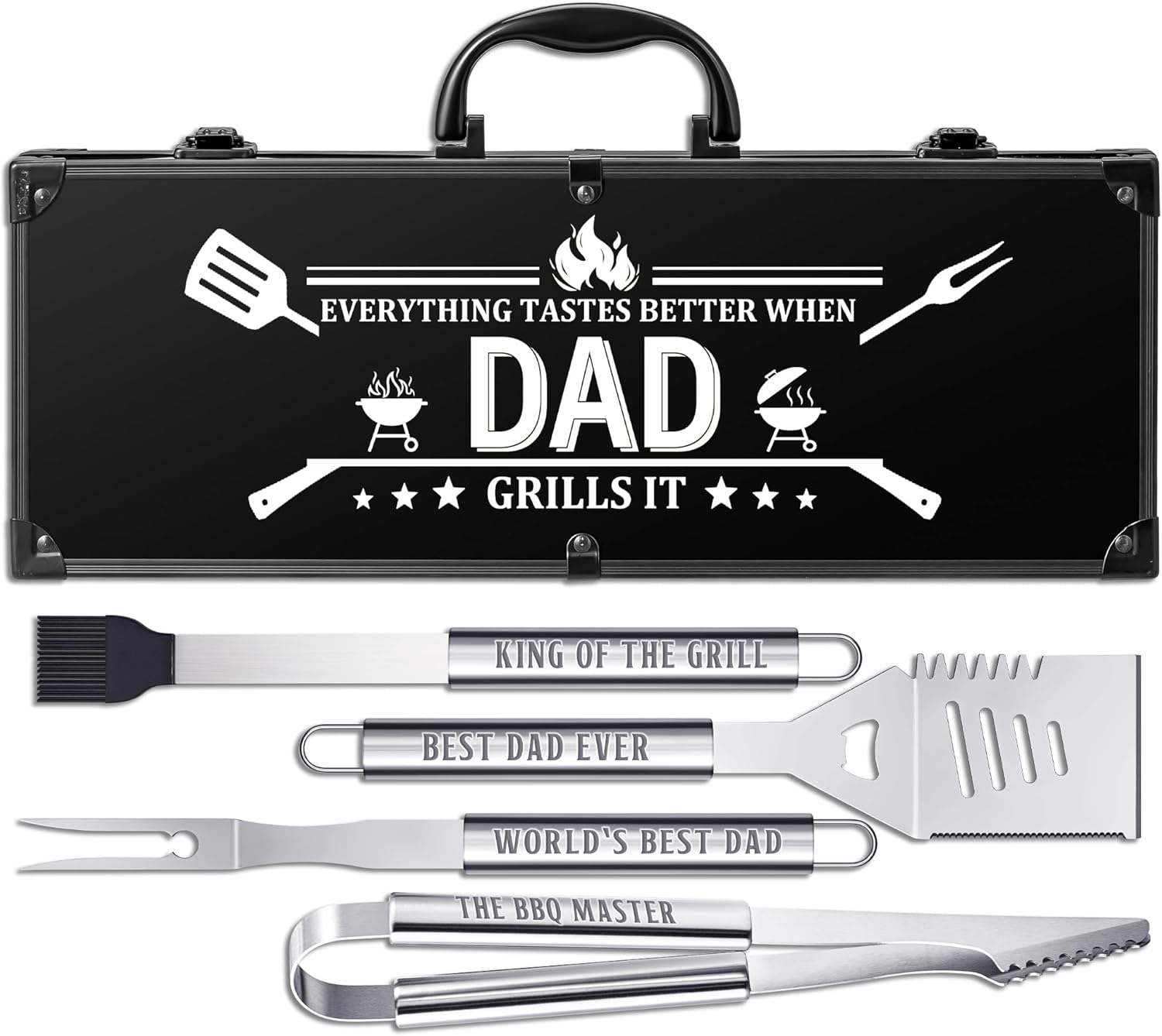 Dad Gifts, Grilling Accessories for Dad Valentines Day, Heavy Duty Stainless Steel Grill Set BBQ Grill Tools for Outdoor Grill with Aluminum Case, Grill Utensils Ideal Grilling Gift