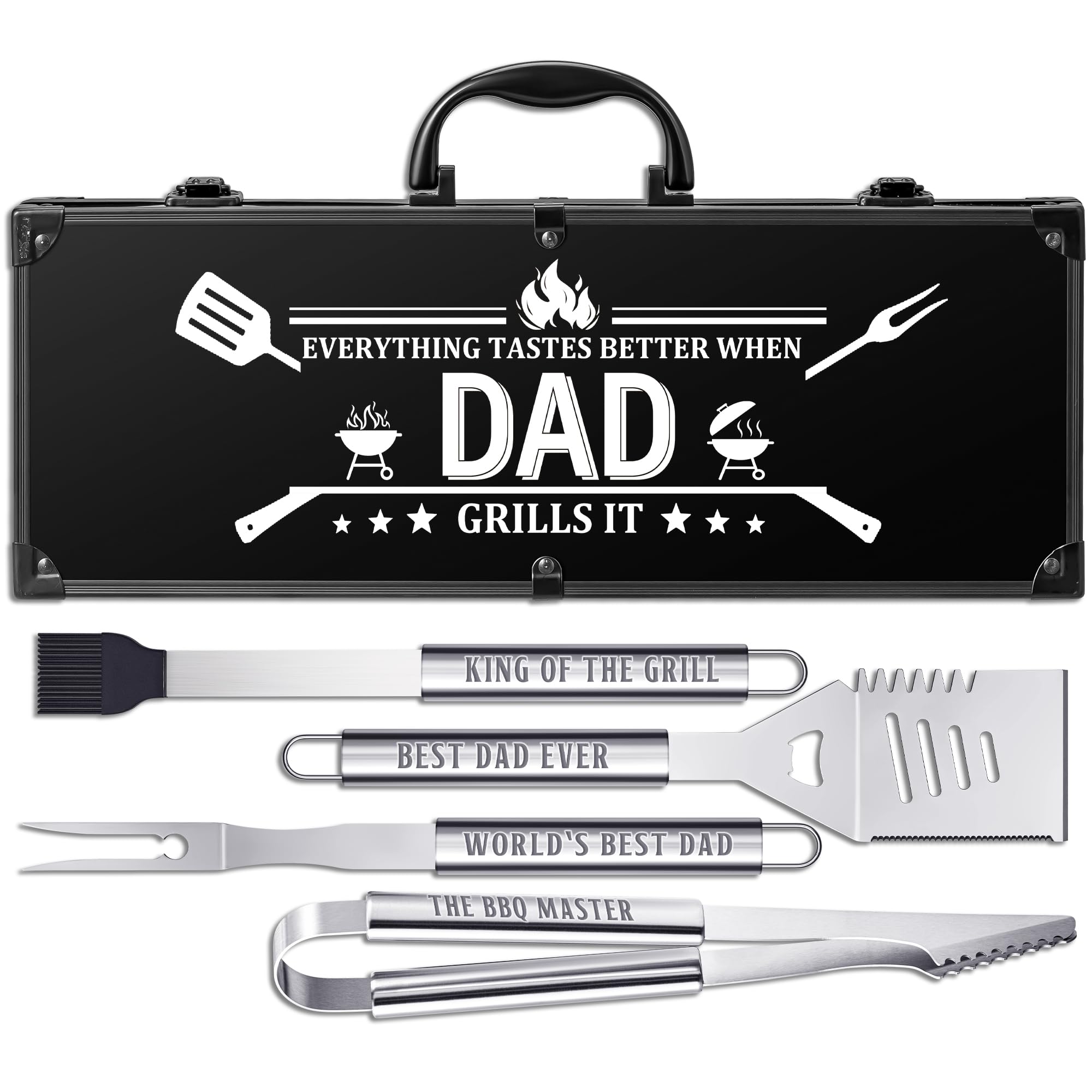 Regalos de cumpleaños para papá, accesorios para parrilla, juego de parrilla de acero inoxidable resistente, herramientas para parrilla al aire libre con funda de aluminio, utensilios de parrilla para