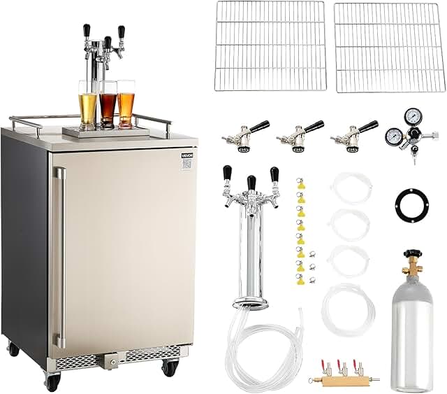VEVOR Beer Kegerator, Triple Tap Commercial Draft Beer Dispenser for D s...