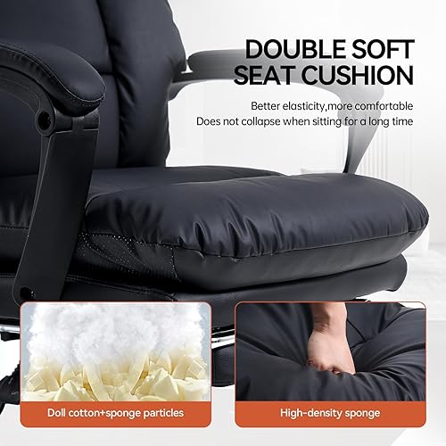 Miniatura 8 de EMIAH Silla de oficina con reposapiés, silla de oficina ejecutiva ergonómica con brazos, respaldo alto reclinable, de piel sintética, cómodas sillas