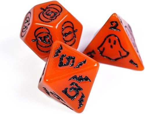 Miniatura 3 de Dados de Halloween de 7 piezas poliédricos DND con fantasma, patrón de calabaza adaptados para Dungeons and Dragons MTG Juego de mesa D&D (naranja)