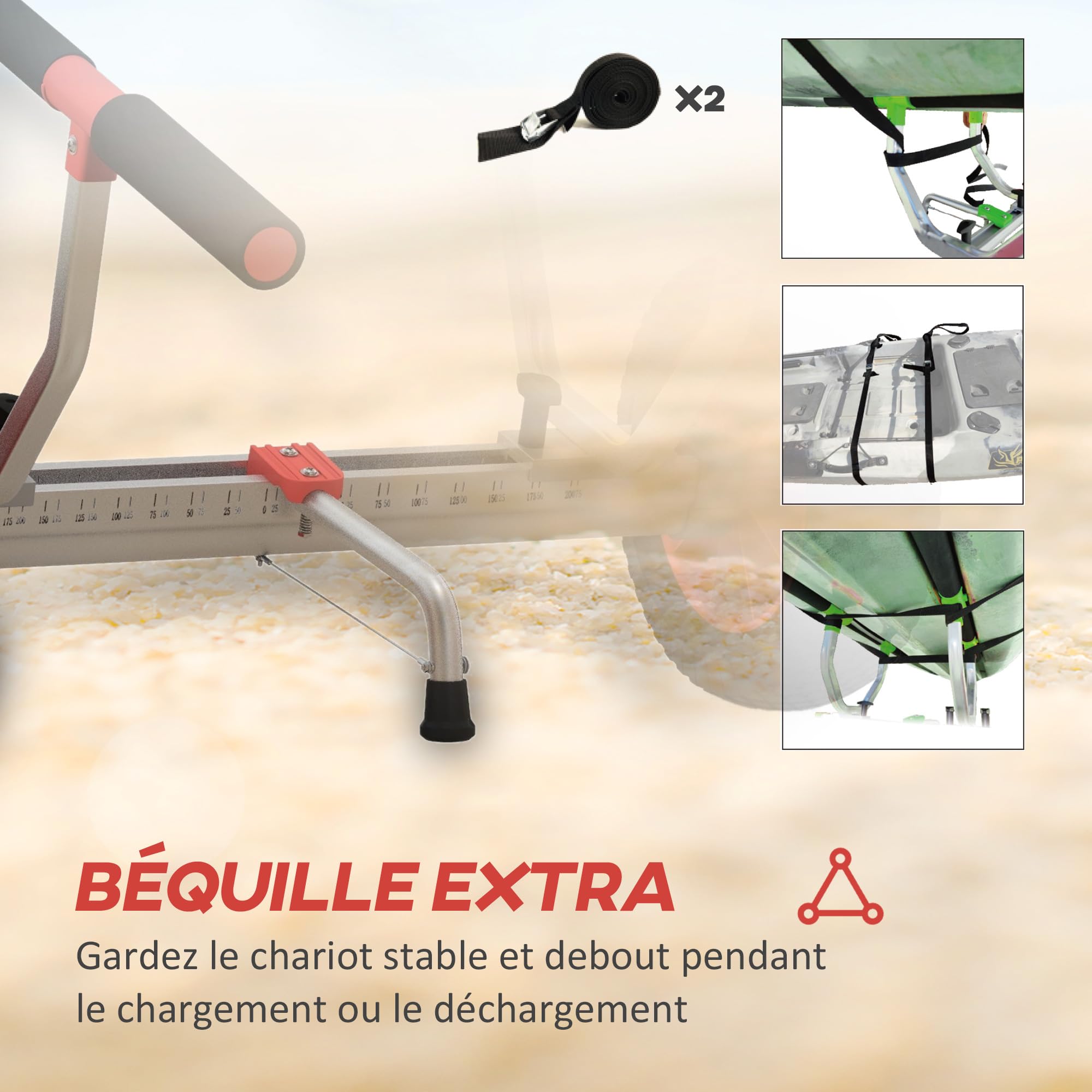 Chariot Transport Kayak SPORTNOW - Réglable, Roues Grandes, Aluminium Pour SUP Et Canoë