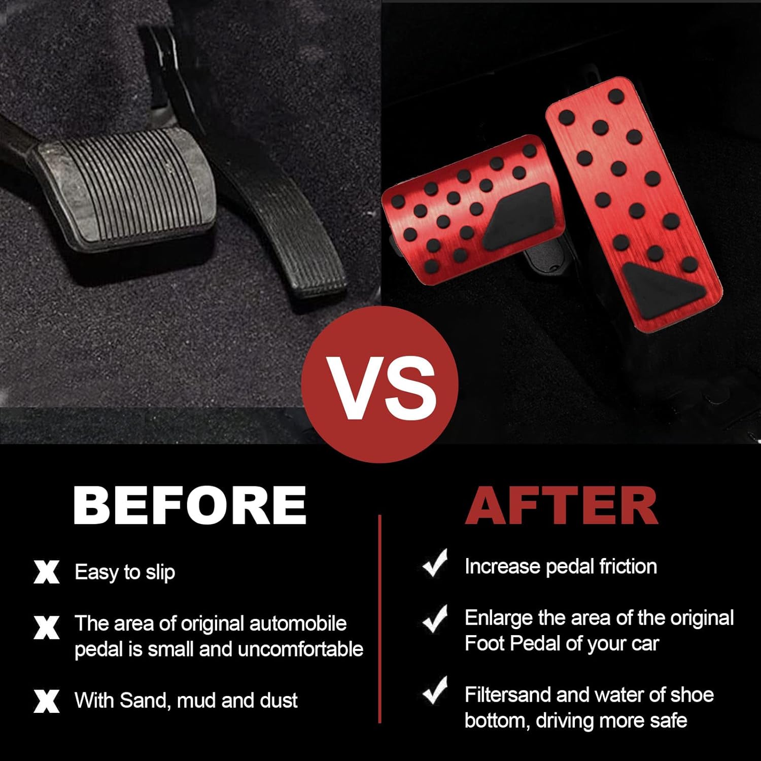 Horry Aluminum Alloy No Drilling Non Slip Gas Pedal Brake Pedal Cover Interior Accessories Kit 2 Pieces for 2011-2021 Jeep Grand Cherokee & Dodge Durango (RED)