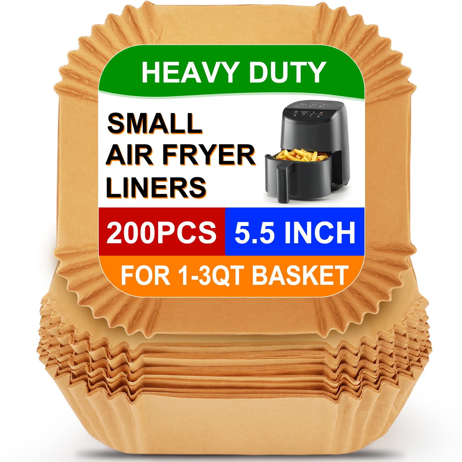 BYKITCHEN 200PCS 5.5in Small Air Fryer Liners for 1 to 3 QT Airfryer