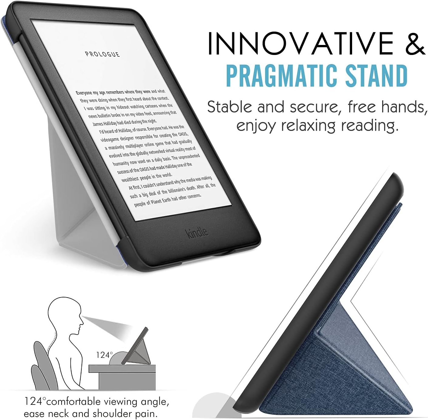 MoKo Case Fits 6" Kindle (10th Generation, 2019 Release), Standing Origami Shell Cover with Auto Wake/Sleep - Denim Indigo