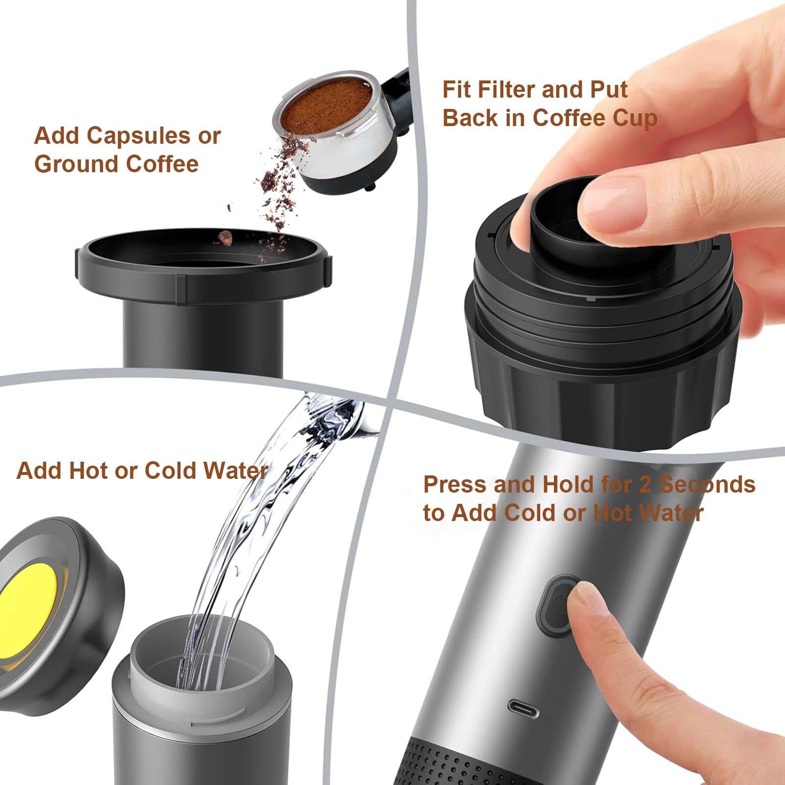 Máquina de café expreso portátil,Cafetera Cápsula de Espresso 3 en 1 | 15 bar,7500mAh,Autocalentamiento,compatible con cápsulas Nes y DG y café molido,para Oficina Viaje Camping(con bolsa)