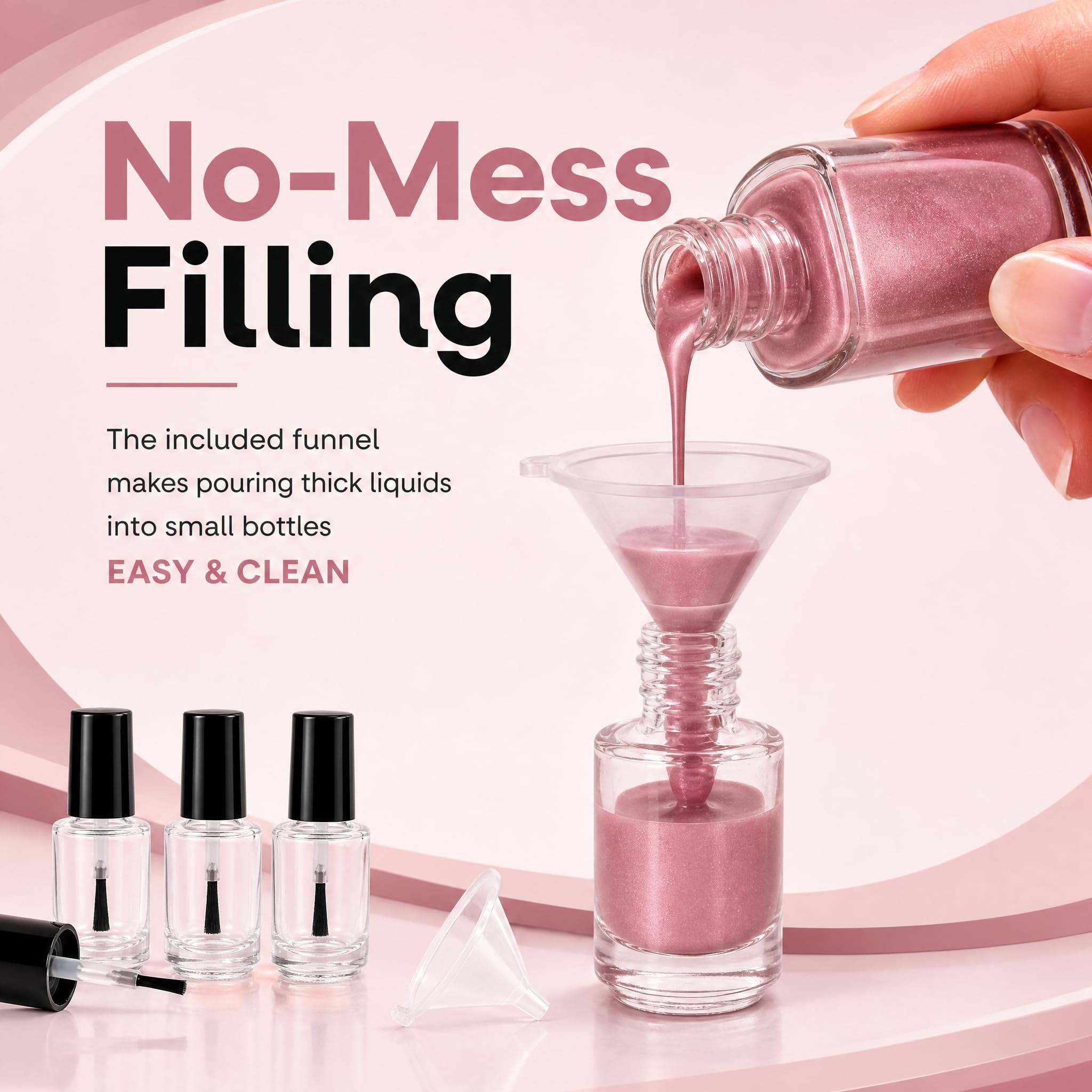 ZENFUN Lot de 50 flacons de vernis à ongles vides de 5 ml avec bouchon pinceau, récipients transparents pour vernis à ongles avec 6 entonnoirs en vrac, flacons rechargeables en verre pour nail art