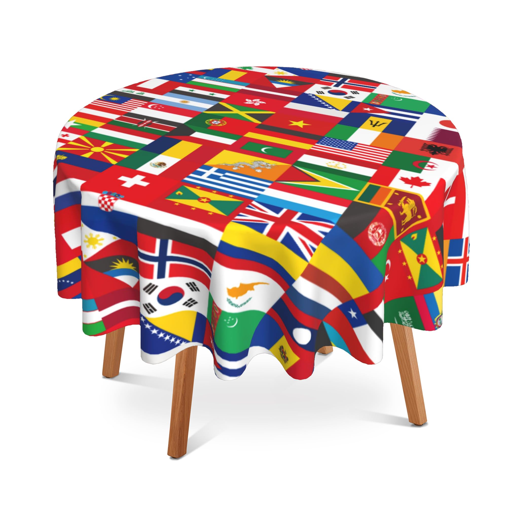 UIUPRO International Flag 60 Inch Round Tablecloth,Around The World Table Cloth Waterproof Stain and Wrinkle Resistant Circle Table Cover for Kitchen