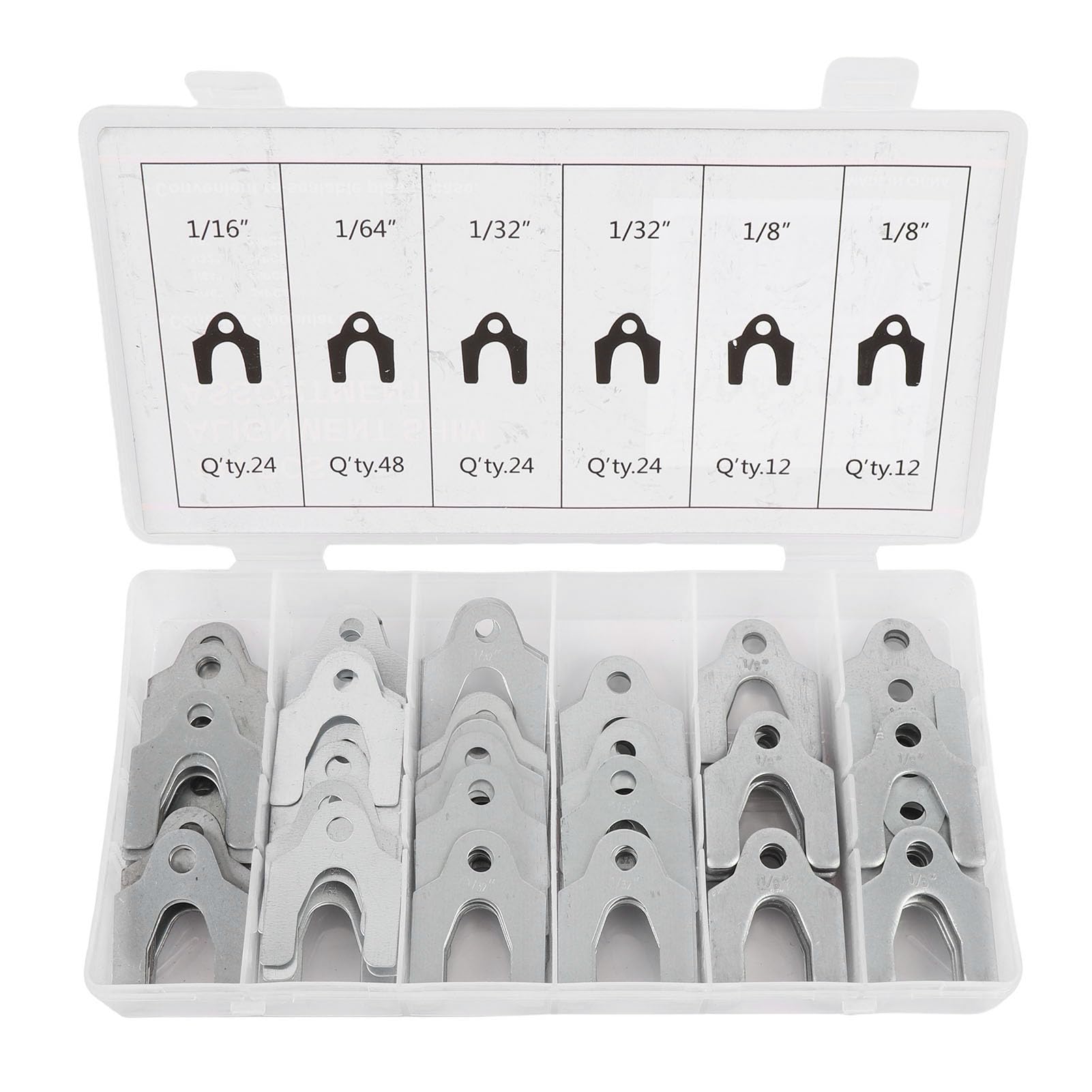 144pcs Set di Shim per il Corpo di Allineamento Automatico, Metallo 1/16in 1/64in 1/32in 1/8 Pollici con Scatola di Conservazione, per Spessori di Allineamento del Camber,