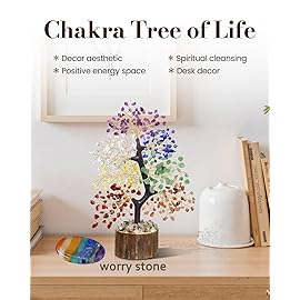 7 Chakra Crystal Tree of Life with Worry Stone (Set 2) - Unique Birthday Gifts for Women, Gift for Mom, Chakra Healing Trees Positive Energy for Home Decor, Office Desk Decor, Christmas Gifts
