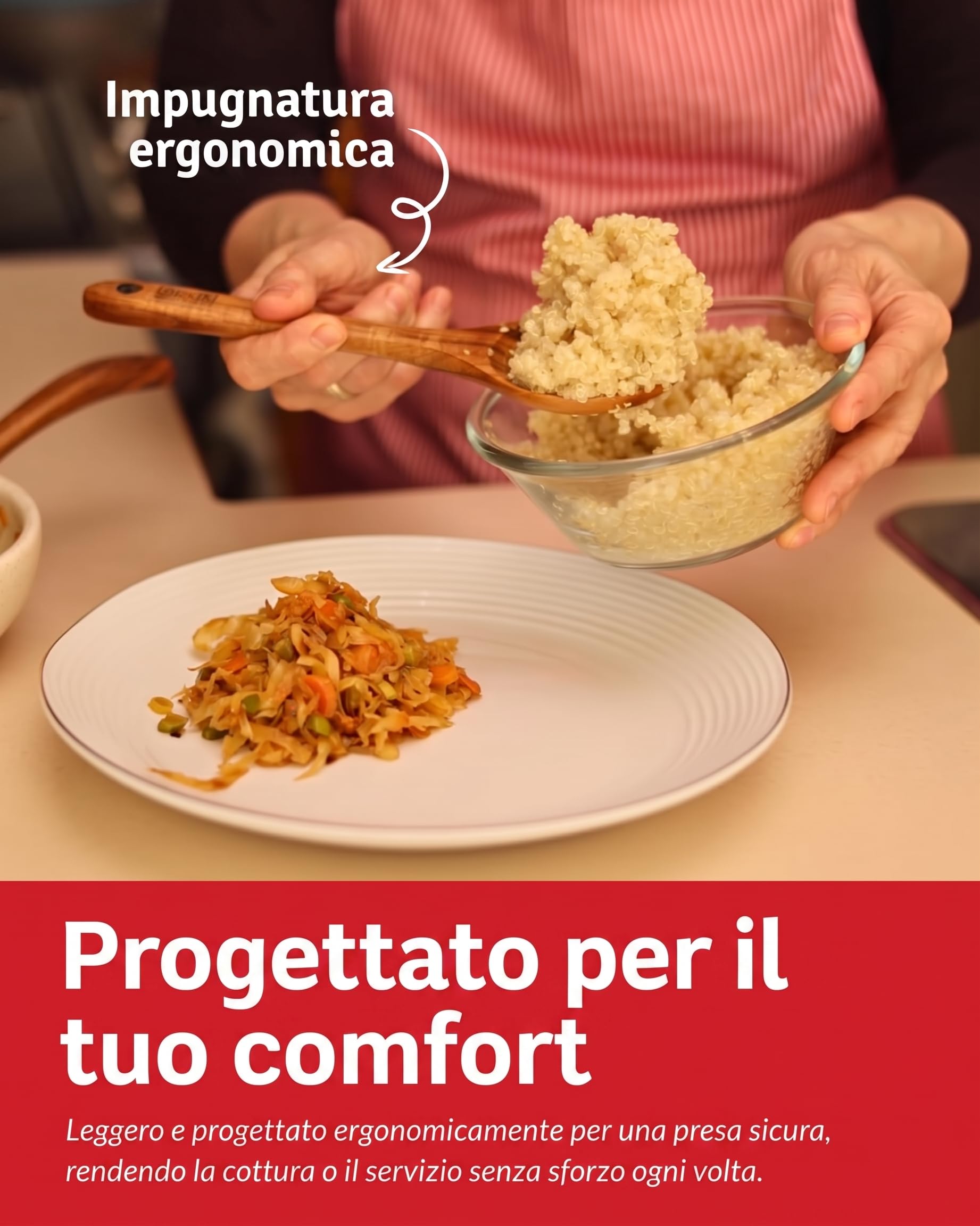 Set di Utensili in Legno di Teak di Lusso - Elegante Ensemble da Cucina da 6 Pezzi Inclusi Cucchiai, Mestolo, Raschietto & Spatola - Realizzato con Maestria per l'Eccellenza Culinaria