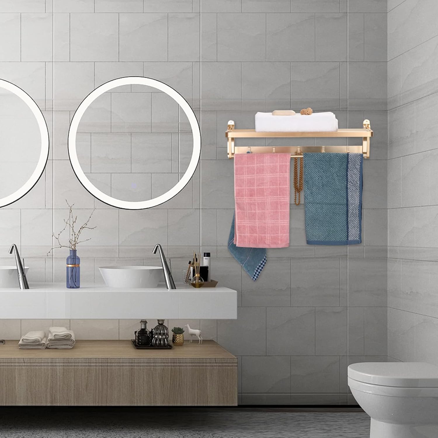NDFECT Toallero plegable de baño con estante toallero de 23 pulgadas ...