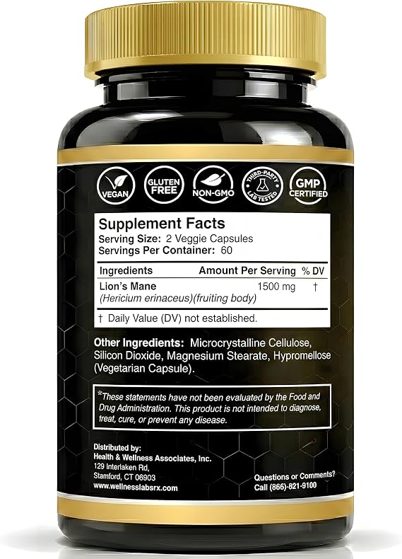 Lions Mane Supplement Capsules - 120 Count - Mushroom Supplement, Brain Supplements for Memory and Focus, Lion's Mane Mushroom Capsules Organic - Cognitive and Immune Support, Focus Supplement