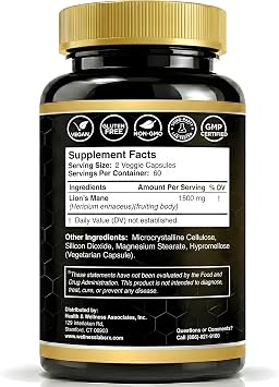 Lions Mane Supplement Capsules - 120 Count - Mushroom Supplement, Brain Supplements for Memory and Focus, Lion's Mane Mushroom Capsules Organic - Cognitive and Immune Support, Focus Supplement