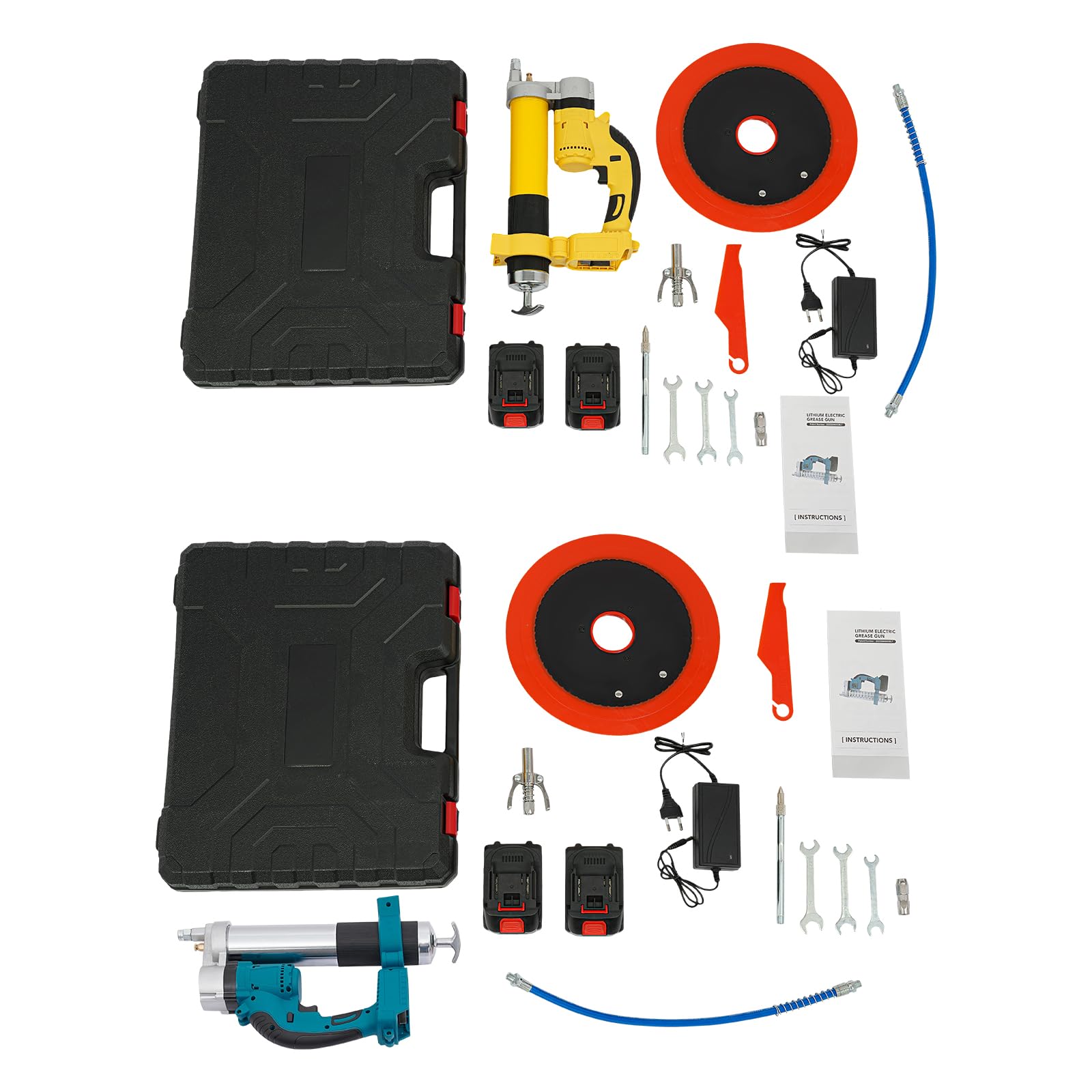 Pressa per grasso a batteria, super efficiente, con 2 batterie e caricabatterie, motore senza spazzole e lampada a LED (giallo)