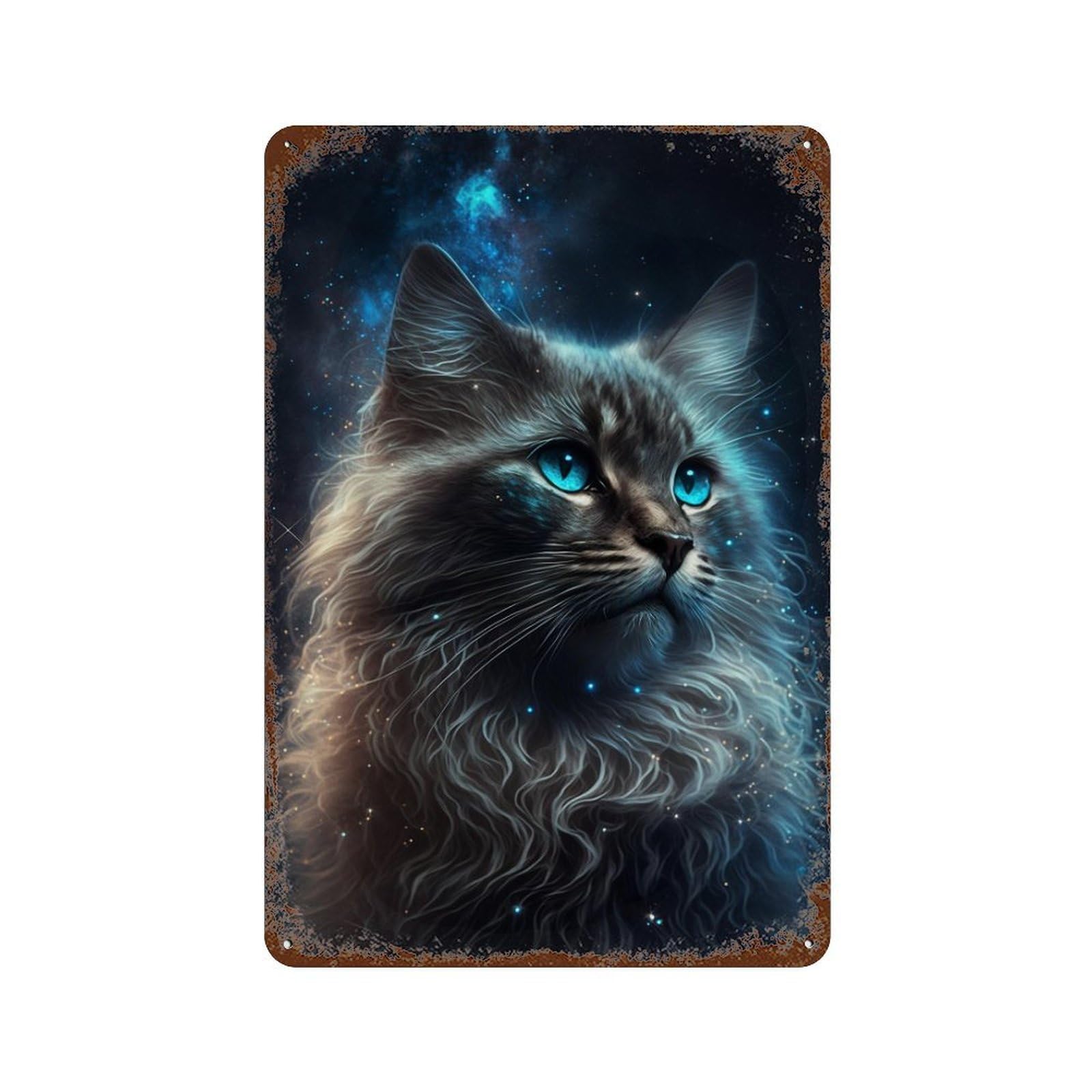 Rust Effect Galactic Feline Majesty-2 Rusty Metal Tin Sign 11.8"x7.9", Shabby Chic Decor for Garage, Bar And Workshop Decor