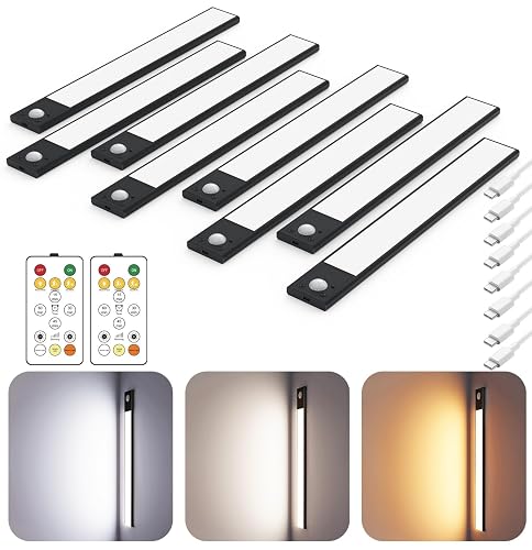 12" Under Cabinet Lighting Wireless, Remote, Motion Sensor, 8Pack, Black